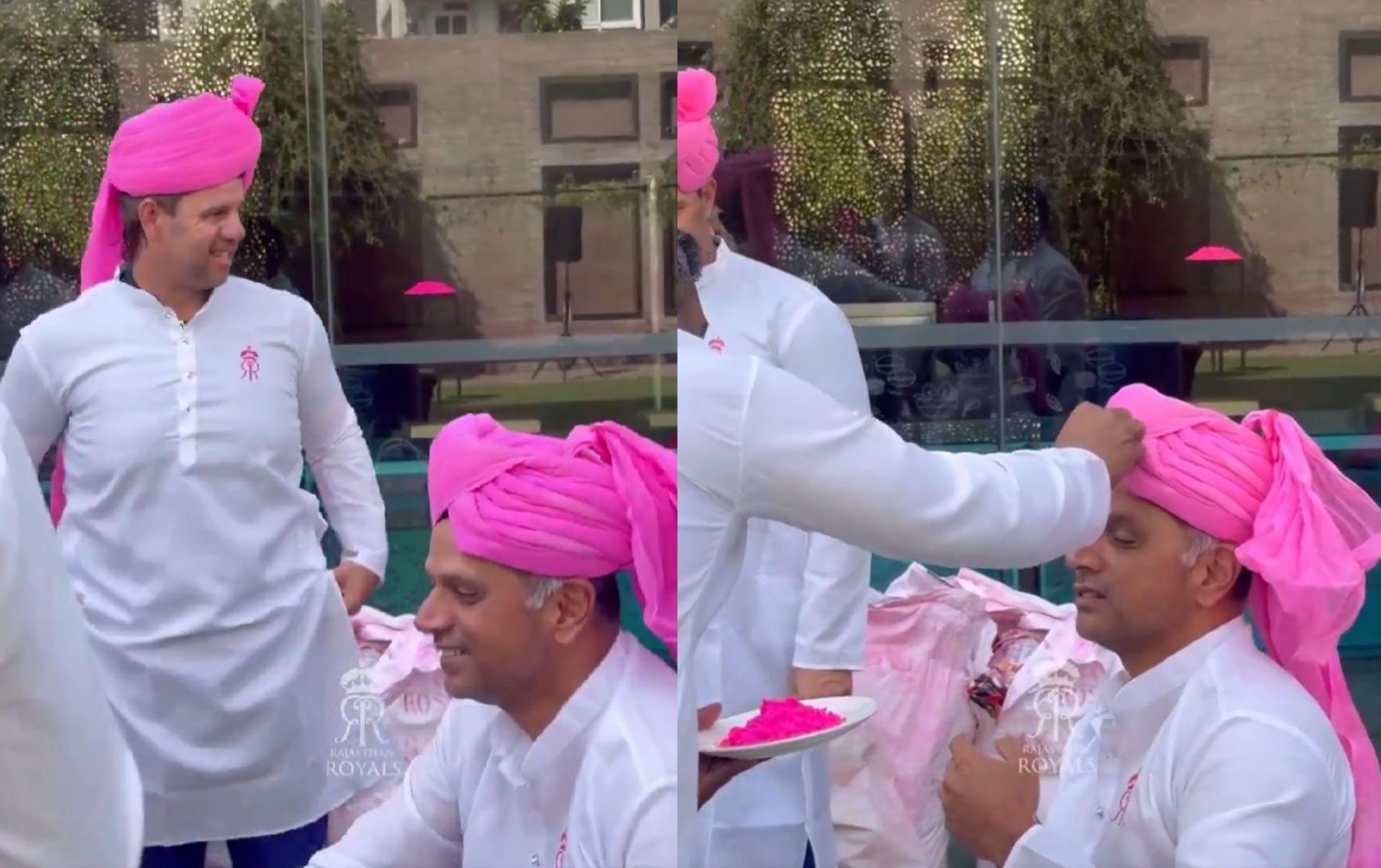 Rahul Dravid celebrating Holi in RR camp. (Image: RR/Instagram) 