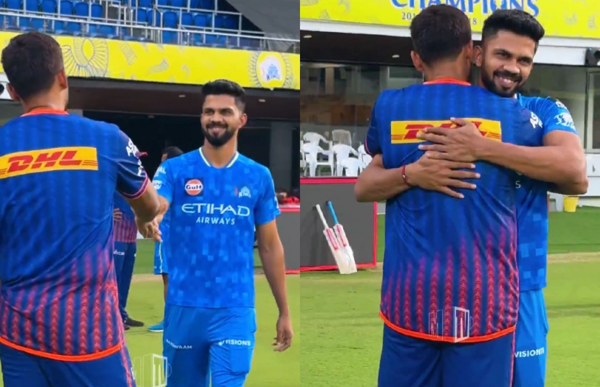 MI and CSK captains meeting each other at the Chepauk. (Image: MI/X)