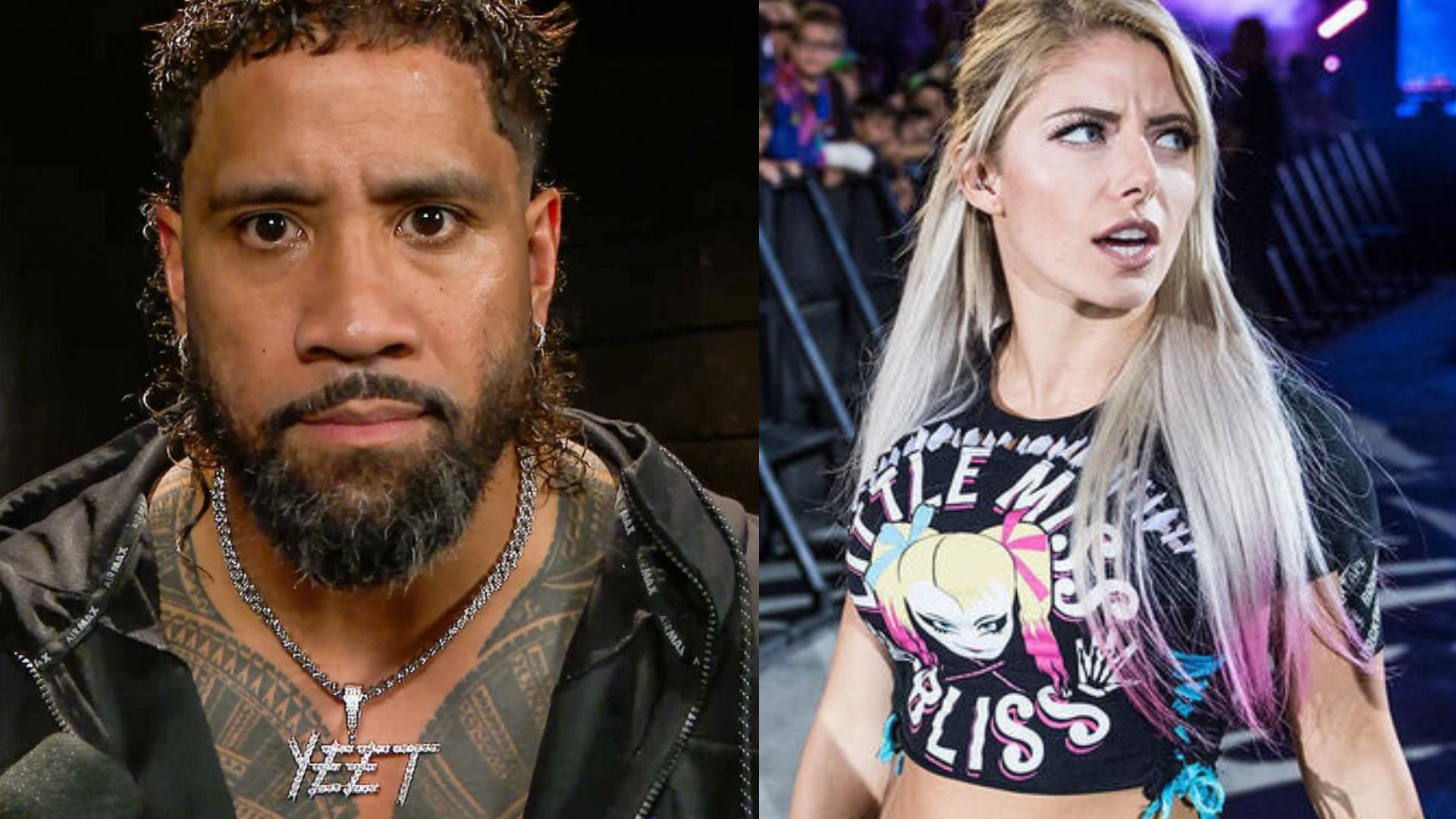 Jey Uso; Alexa Bliss (Images via WWE.com)