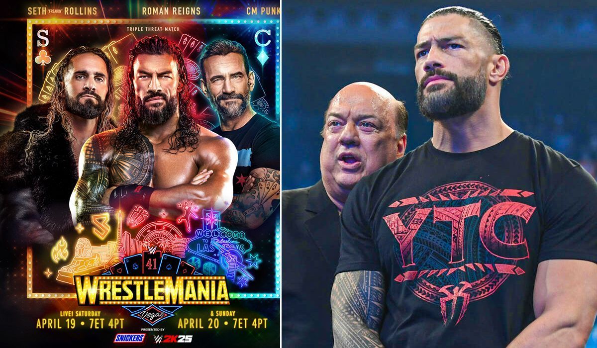 Roman Reigns will face CM Punk &amp; Seth Rollins at WrestleMania 41. [Image credits: WWE.com &amp; X]