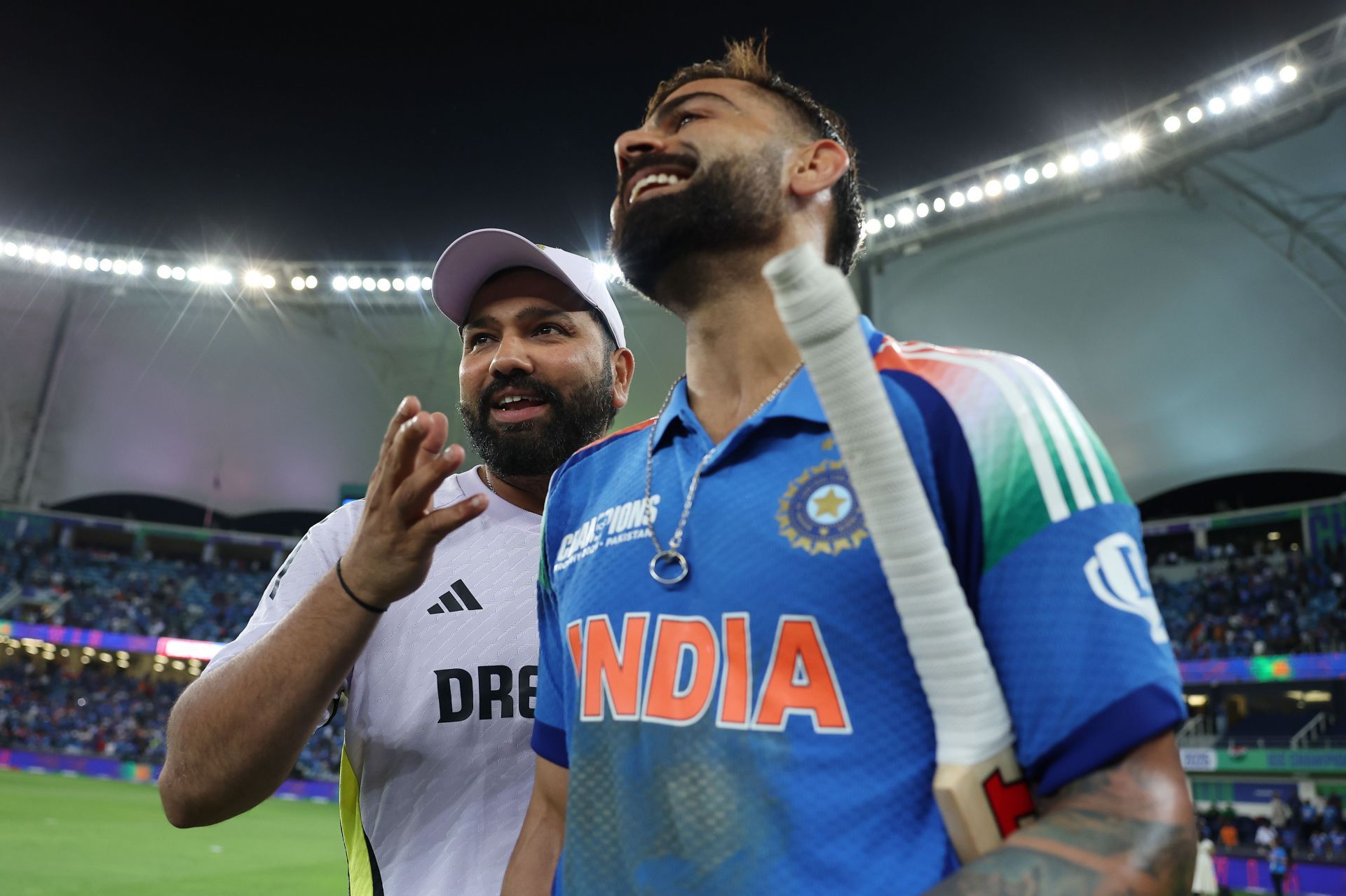 Rohit Sharma and Virat Kohli after the ICC Champions Trophy 2025 match against Pakistan - Source: Getty