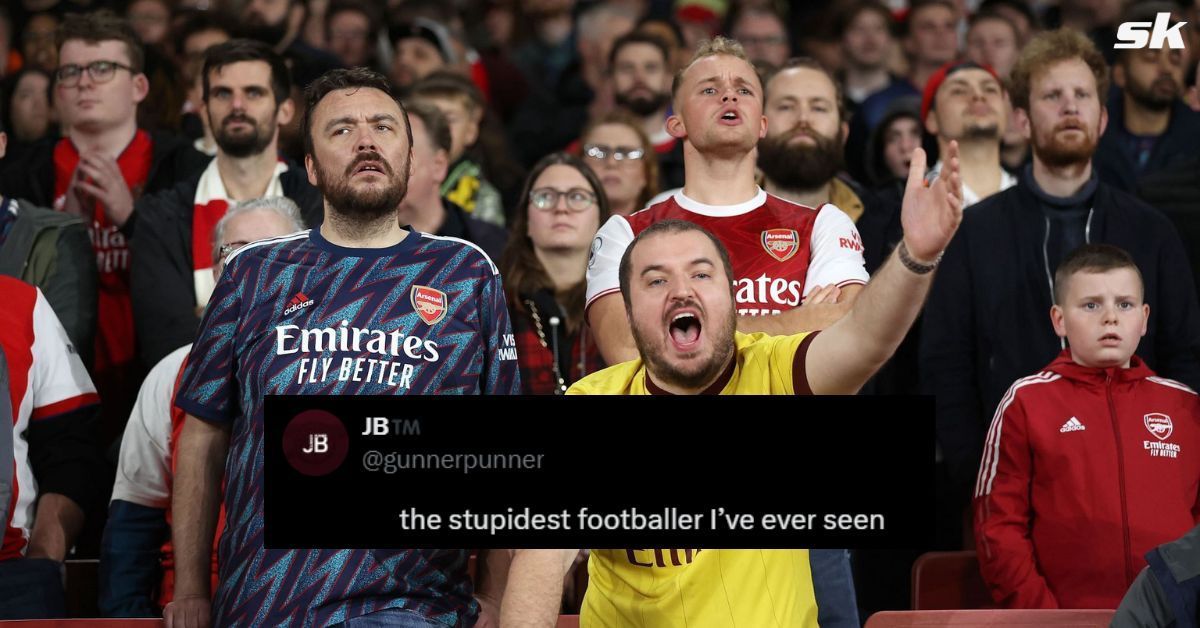 Fans call out Arsenal star despite their 7-1 win over PSV&nbsp;in&nbsp;UCL&nbsp;clash. Images via Getty, Twitter - @gunnerpunner