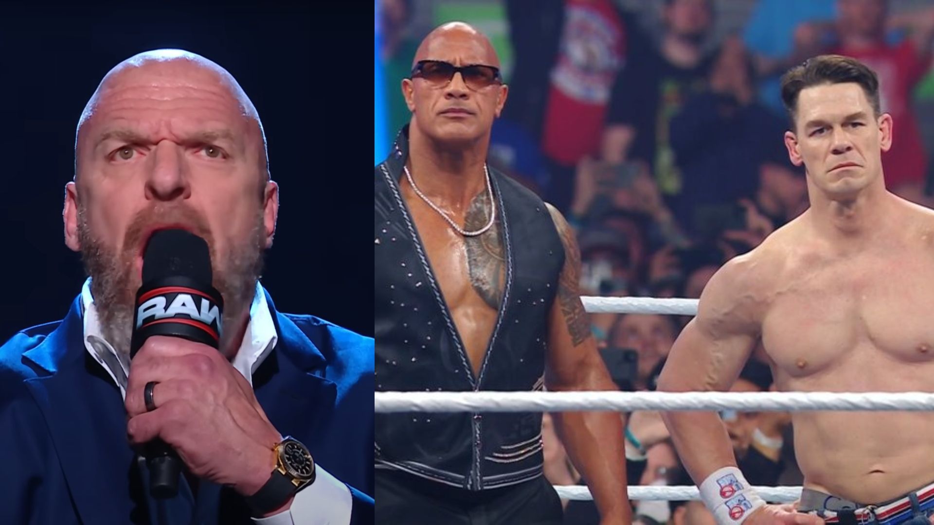 Triple H (left) and The Rock with John Cena (right) [Image Credits: WWE