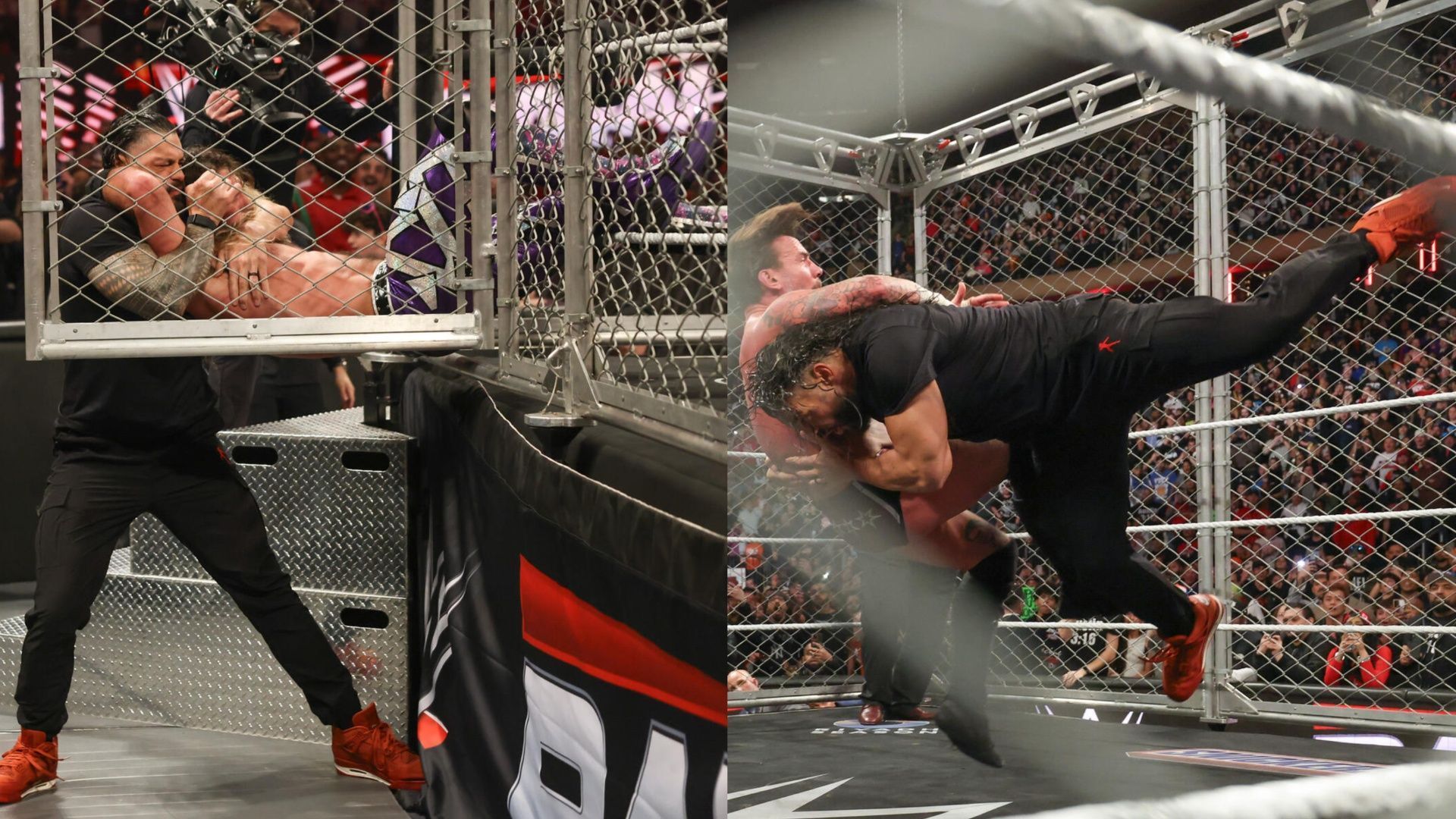 Roman Reigns took out both Seth Rollins and CM Punk on RAW (Images via WWE.com).