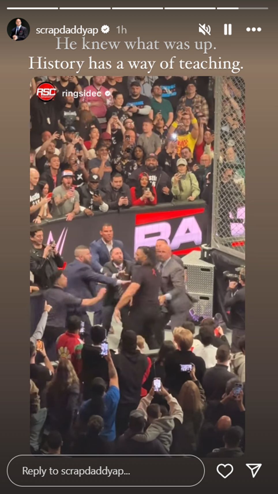 Adam Pearce sent the message to Roman Reigns. [Image credit: Pearce&#039;s Instagram story]