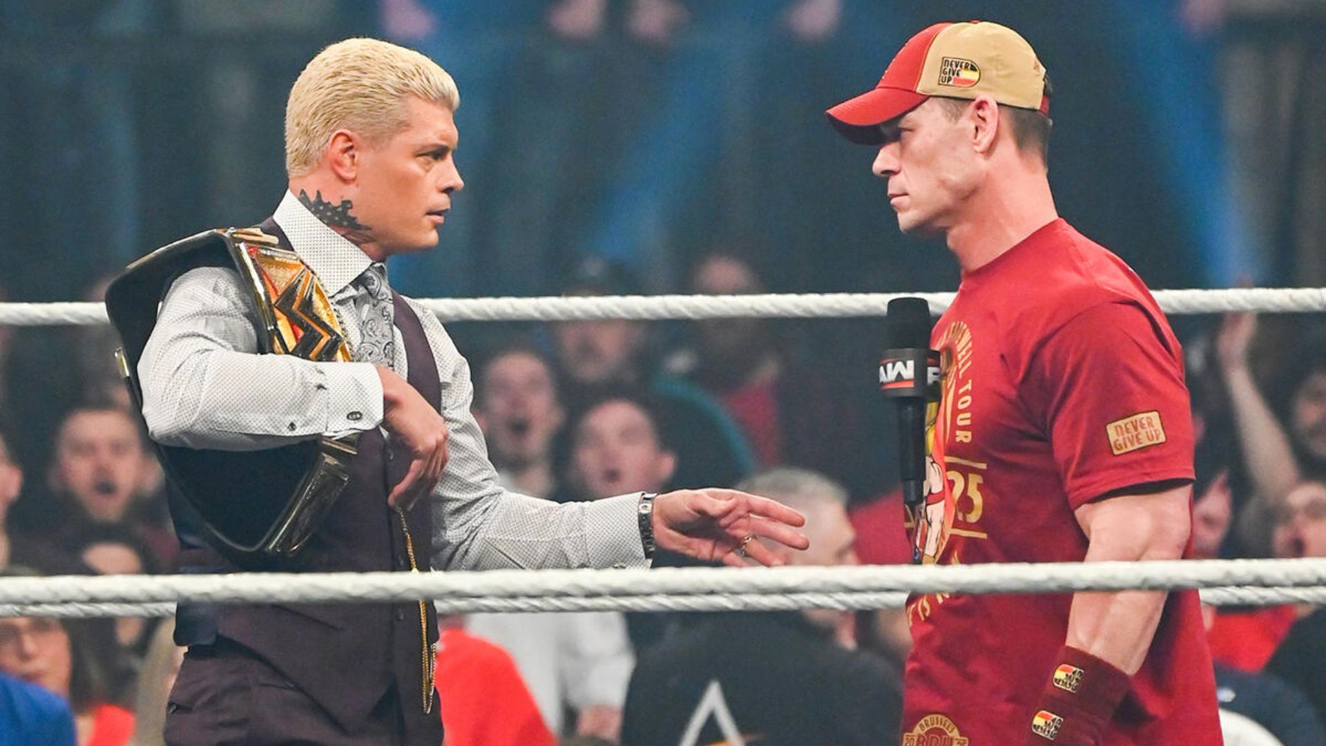 Cody Rhodes &amp; John Cena on RAW in Brussels. (Picture credit - WWE.com)