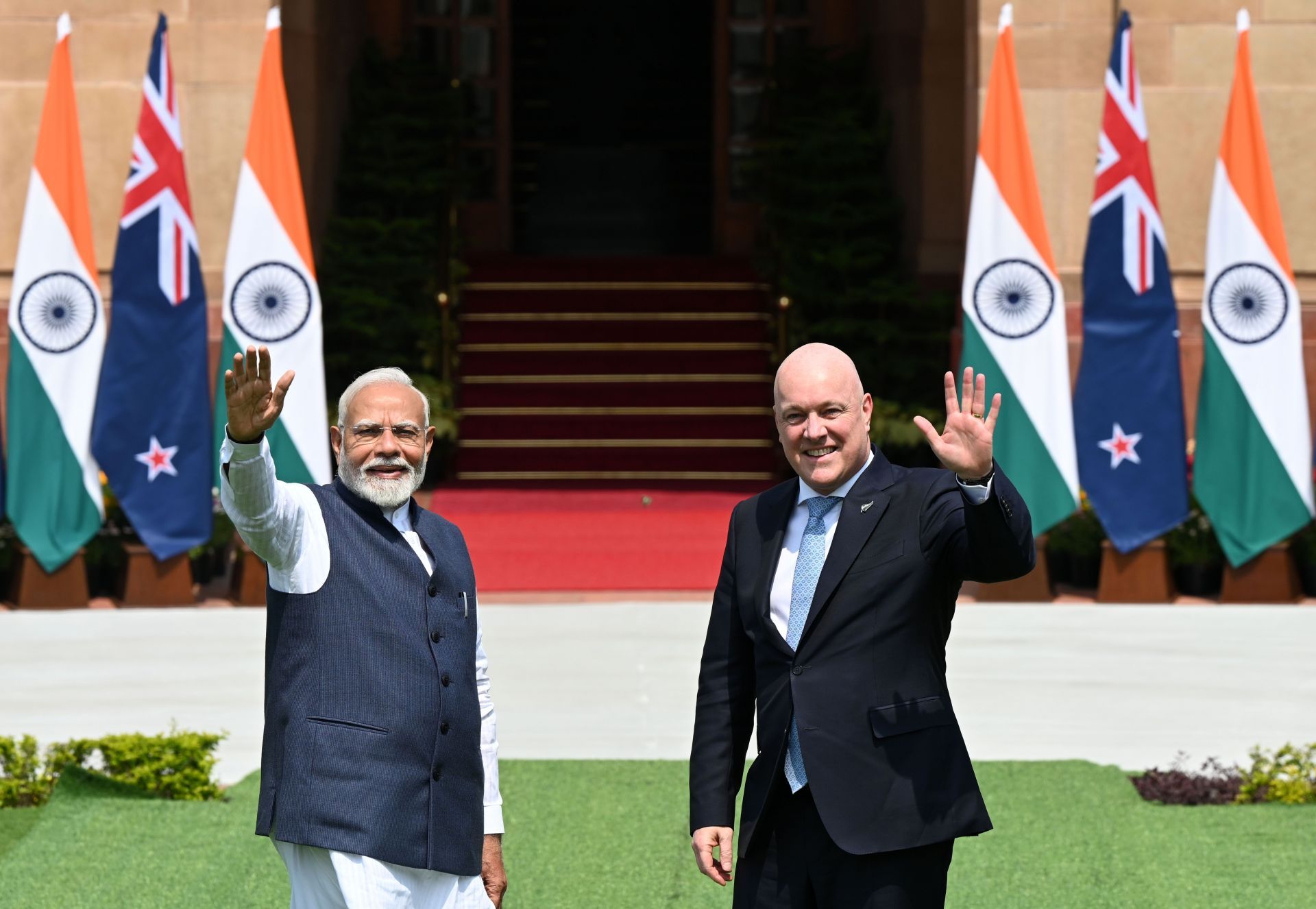 PM Narendra Modi And New Zealand PM Christopher Luxon Meeting At Hyderabad House - Source: Getty