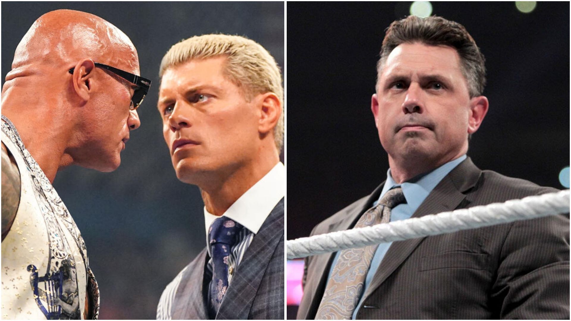 The Rock, Cody Rhodes and Michael Cole. (Photos: WWE.com)