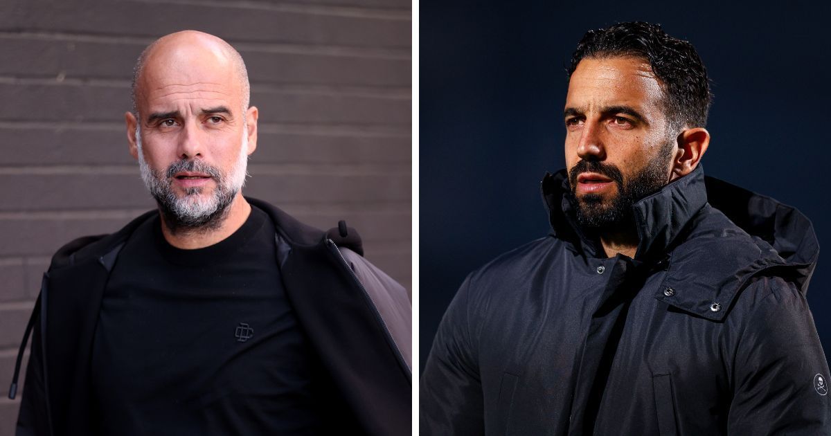 Manchester City boss Pep Guardiola (left) and Manchester United manager Ruben Amroim