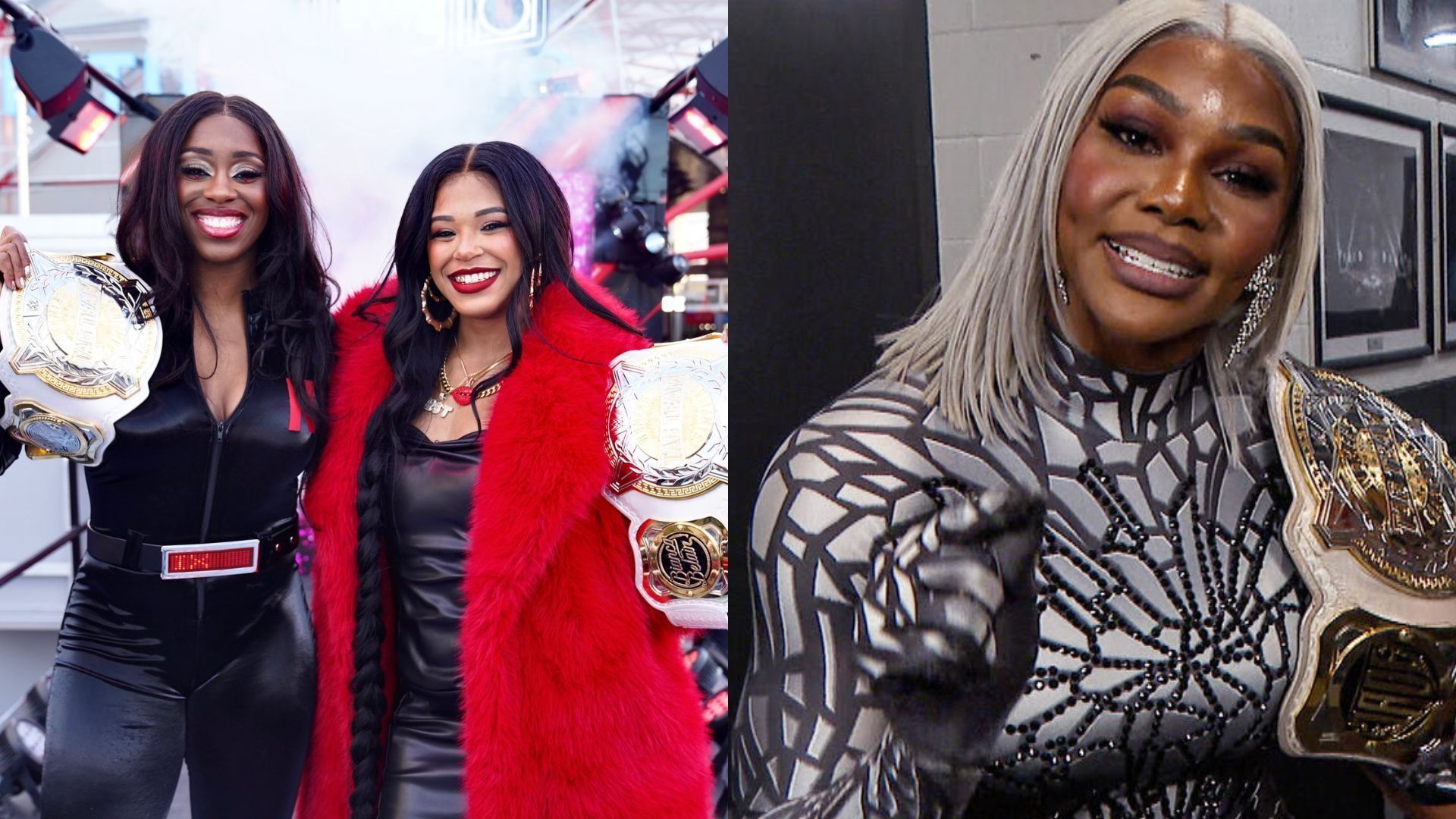 Naomi and Bianca Belair, Jade Cargill (Image Credits: Trinity Fatu/Naomi on X, WWE.com)