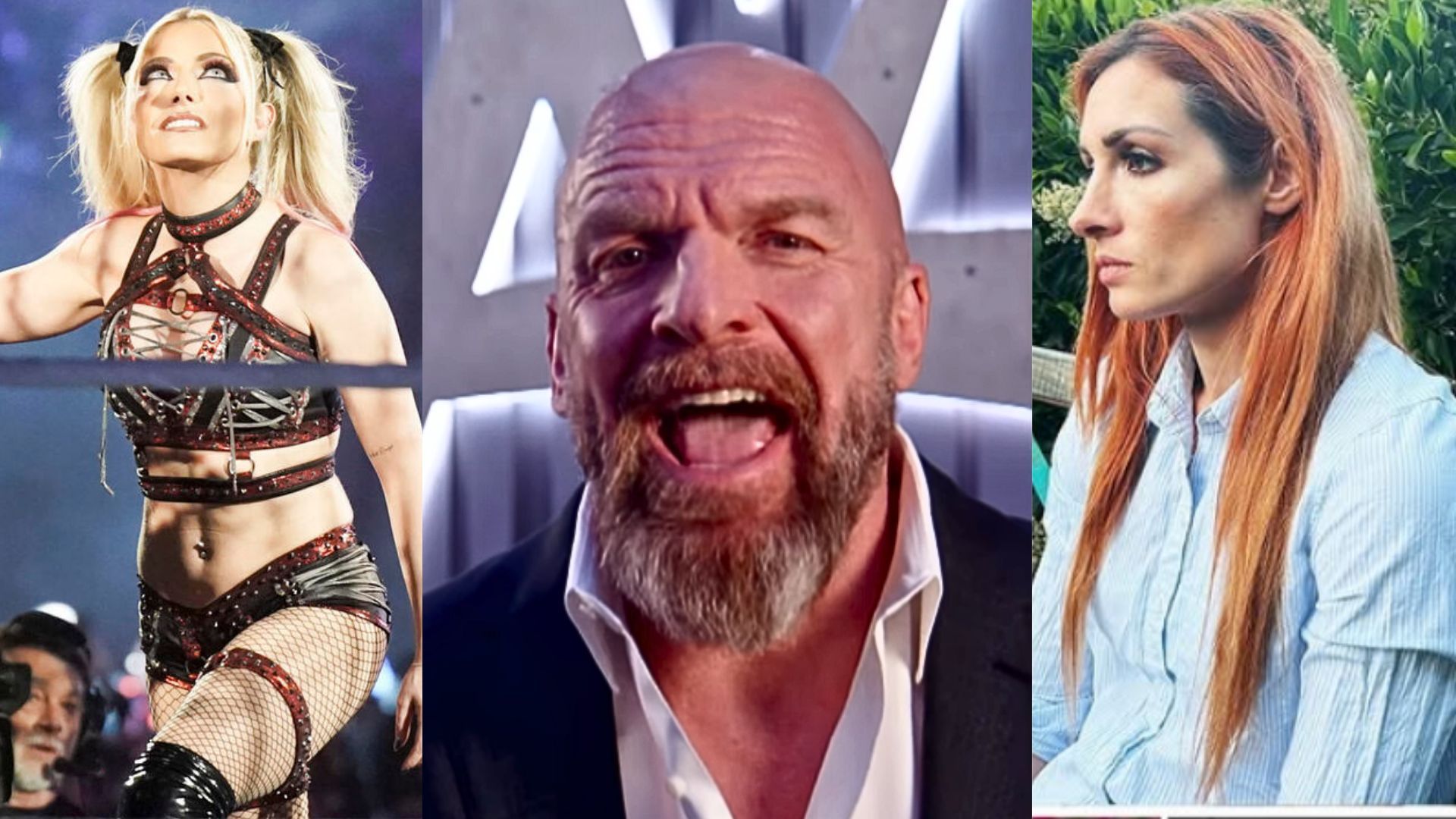 Alexa Bliss, Triple H, and Becky Lynch. [Images via WWE.com and Instagram]