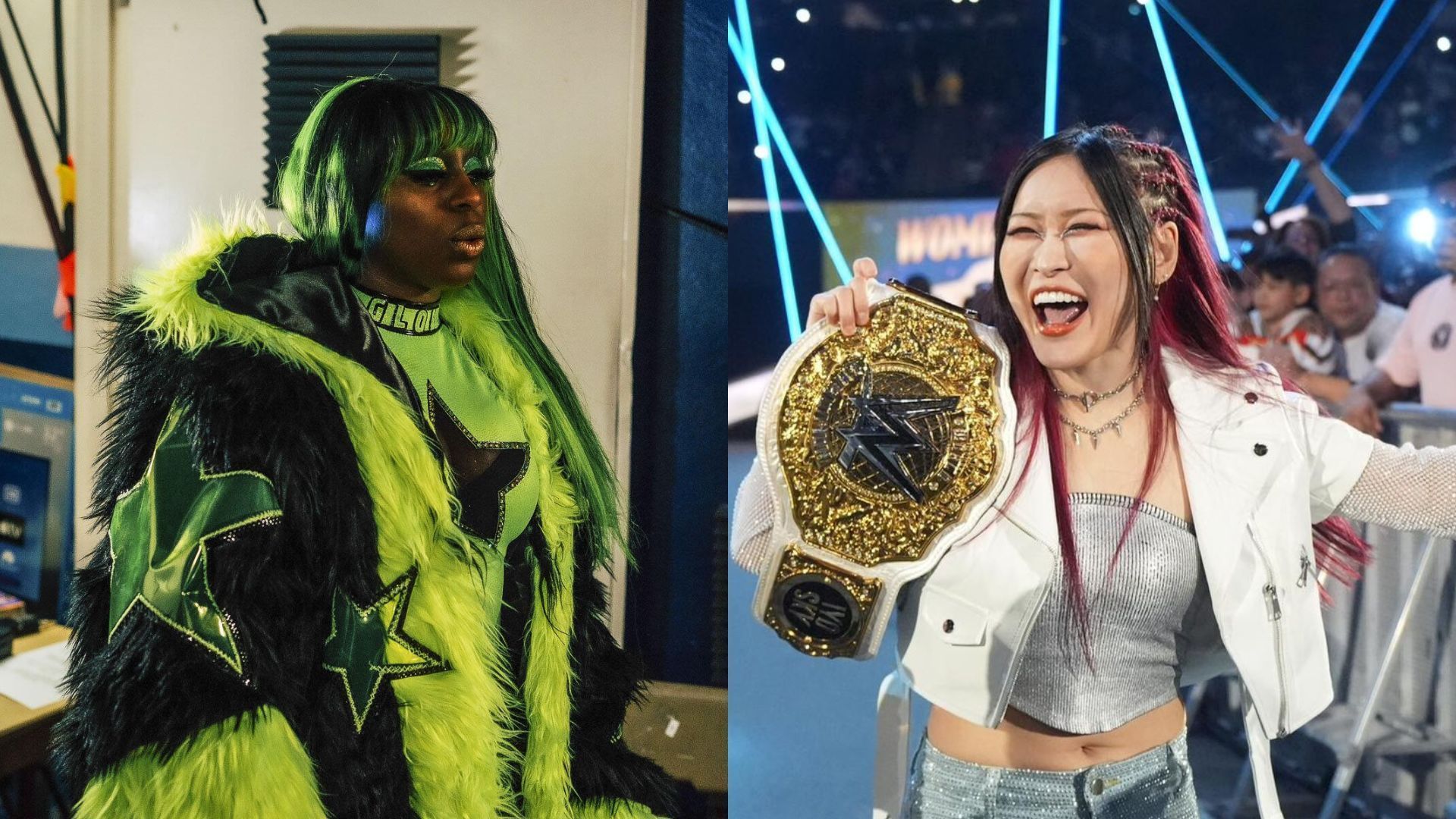 Naomi, IYO SKY (Image Credits: WWE.com and IYO SKY on X)