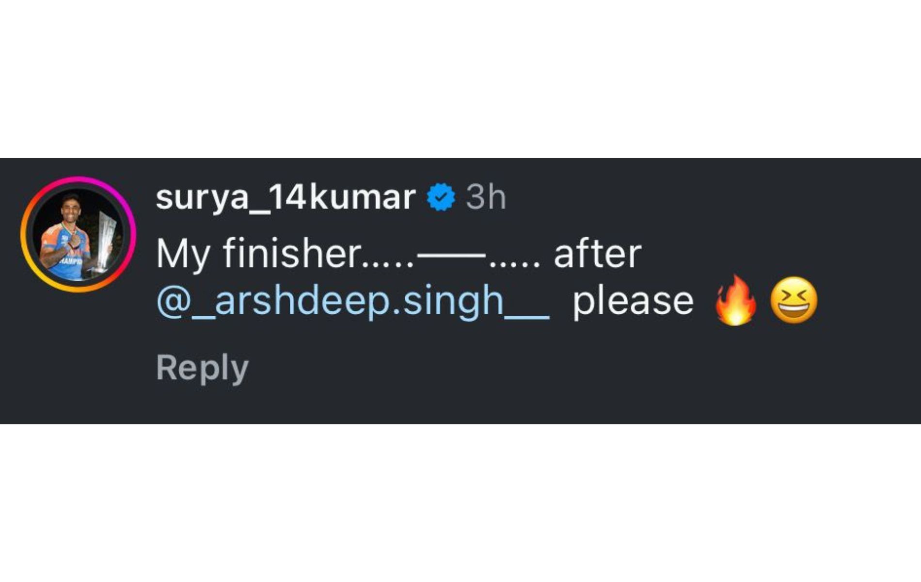 Screenshot of Suryakumar Yadav&#039;s comment.