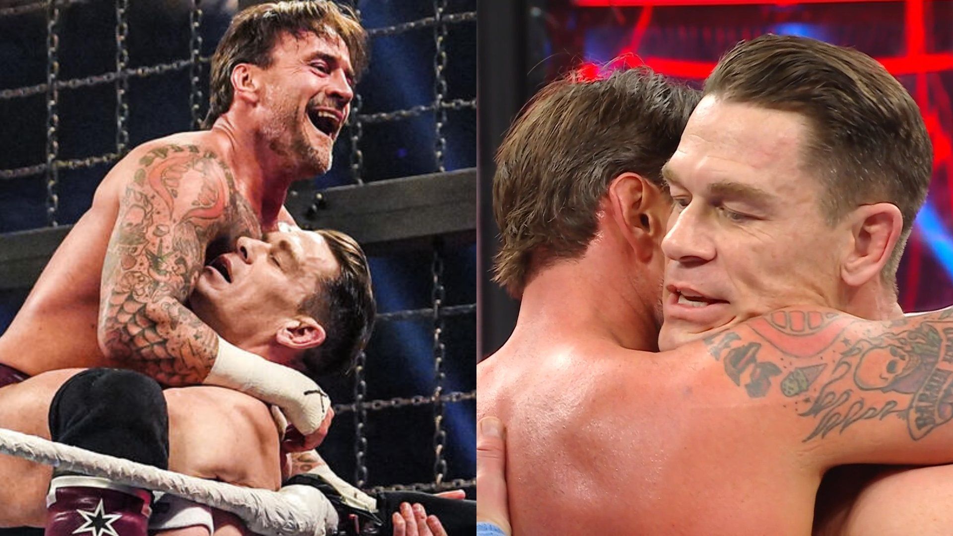 CM Punk and John Cena at Elimination Chamber [Image Credits: WWE.com and WWE