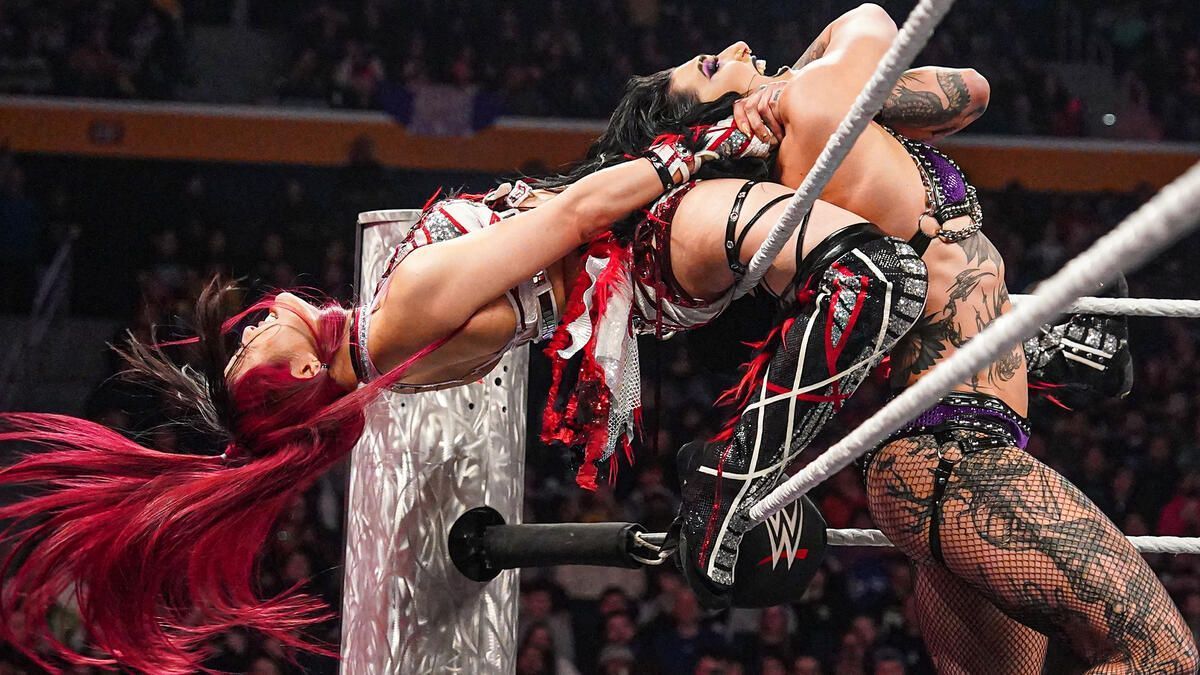 IYO &amp; Rhea Ripley during their epic RAW match on March 3rd (Pic: WWE.com)