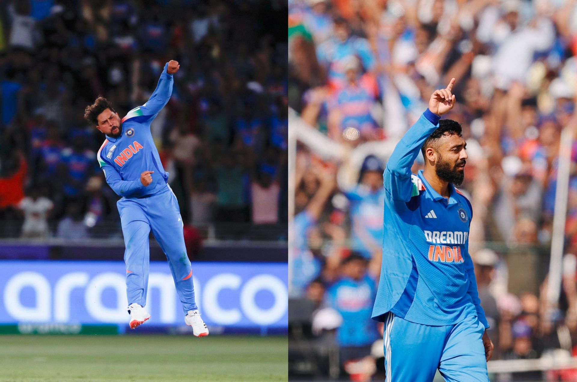 Kuldeep Yadav (left) and Varun Chakaravarthy picked up two wickets apiece in the 2025 Champions Trophy final. [P/C: BCCI/X]