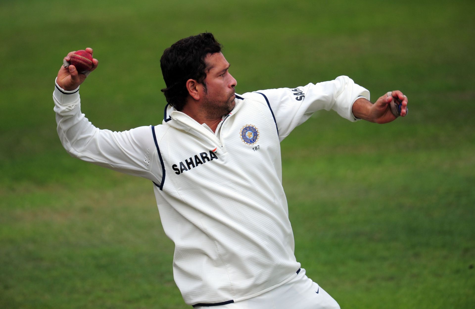 Sachin Tendulkar fielding for India in a Test match. - Source: Getty