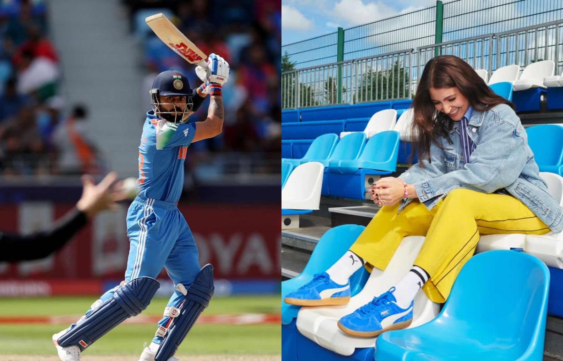 Virat Kohli (l) and Anushka Sharma (r). (Image: ICC/X, Anushka Sharma/Instagram)