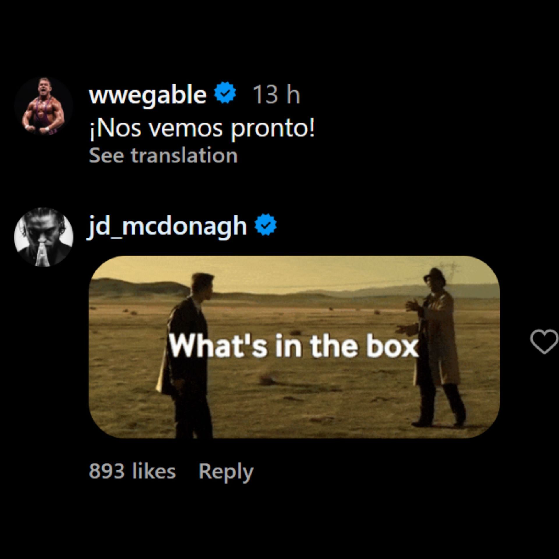 JD McDonagh&#039;s comment. [Photo courtesy: Chad Gable&#039;s Instagram post]