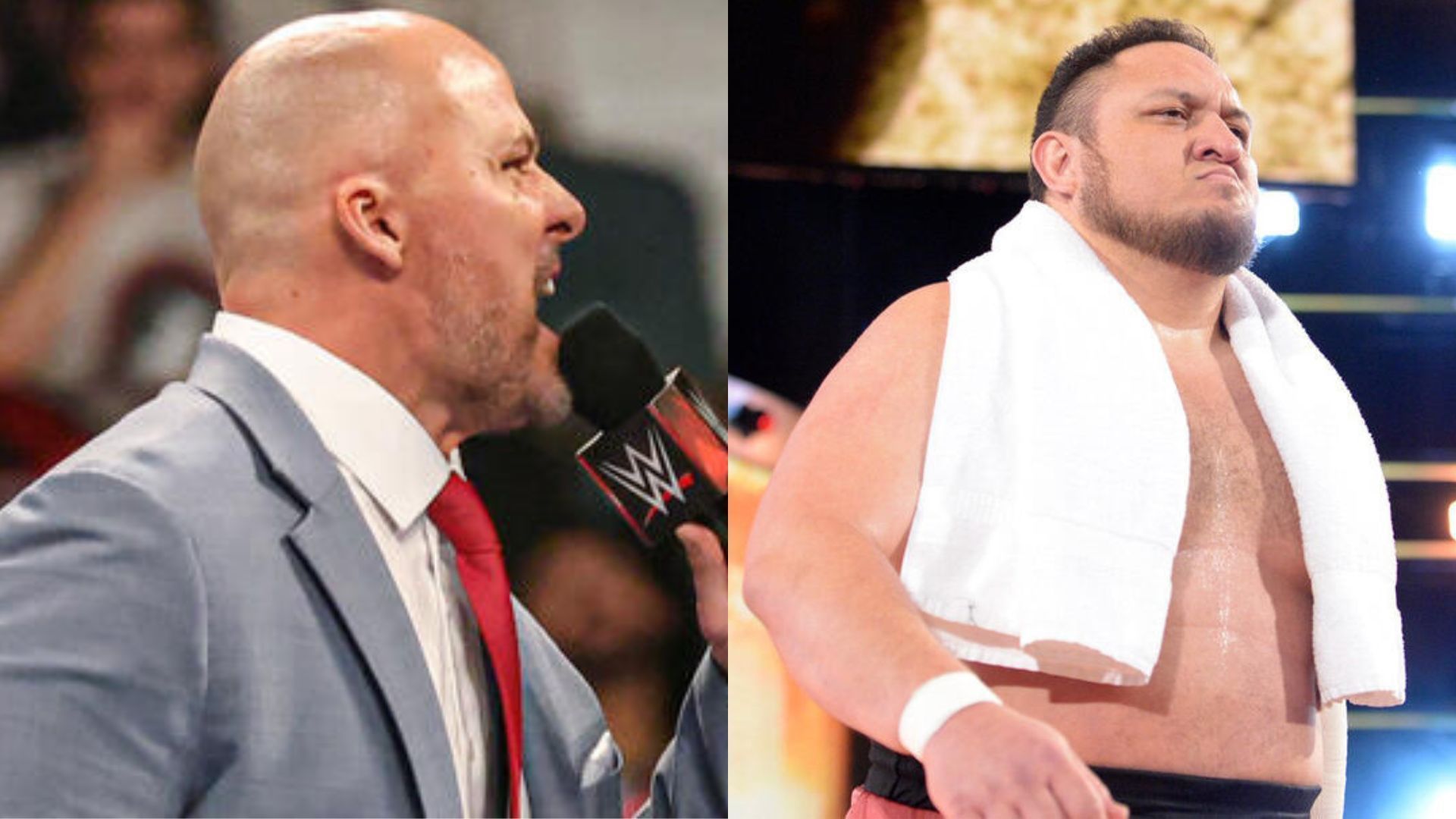 Adam Pearce (left), Samoa Joe (right) (Image Credits: WWE.com)