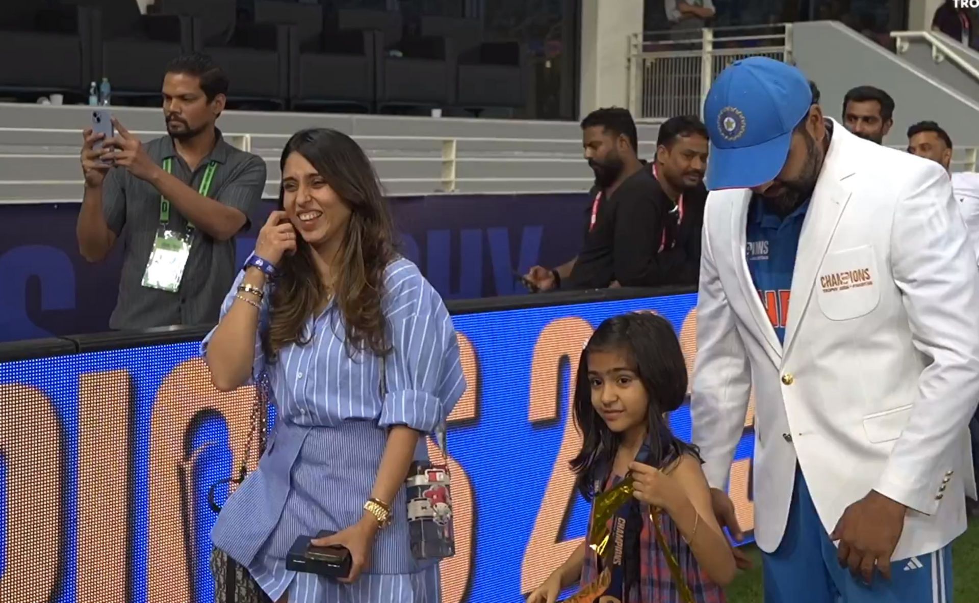 Rohit Sharma with his family after CT victory. (Image: bcci.tv)