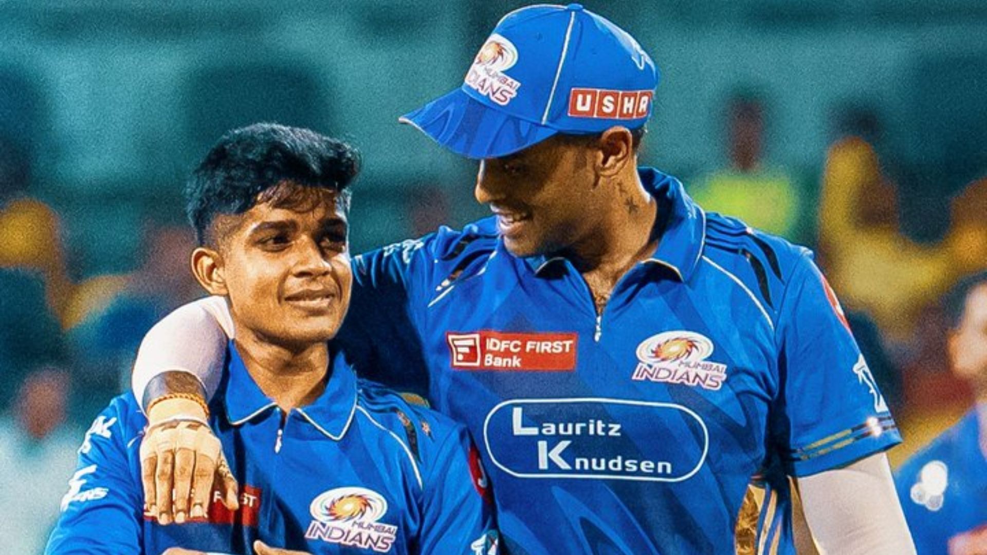 Vignesh Puthur with stand-in MI captain Suryakumar Yadav (Image Credits: MI/X)