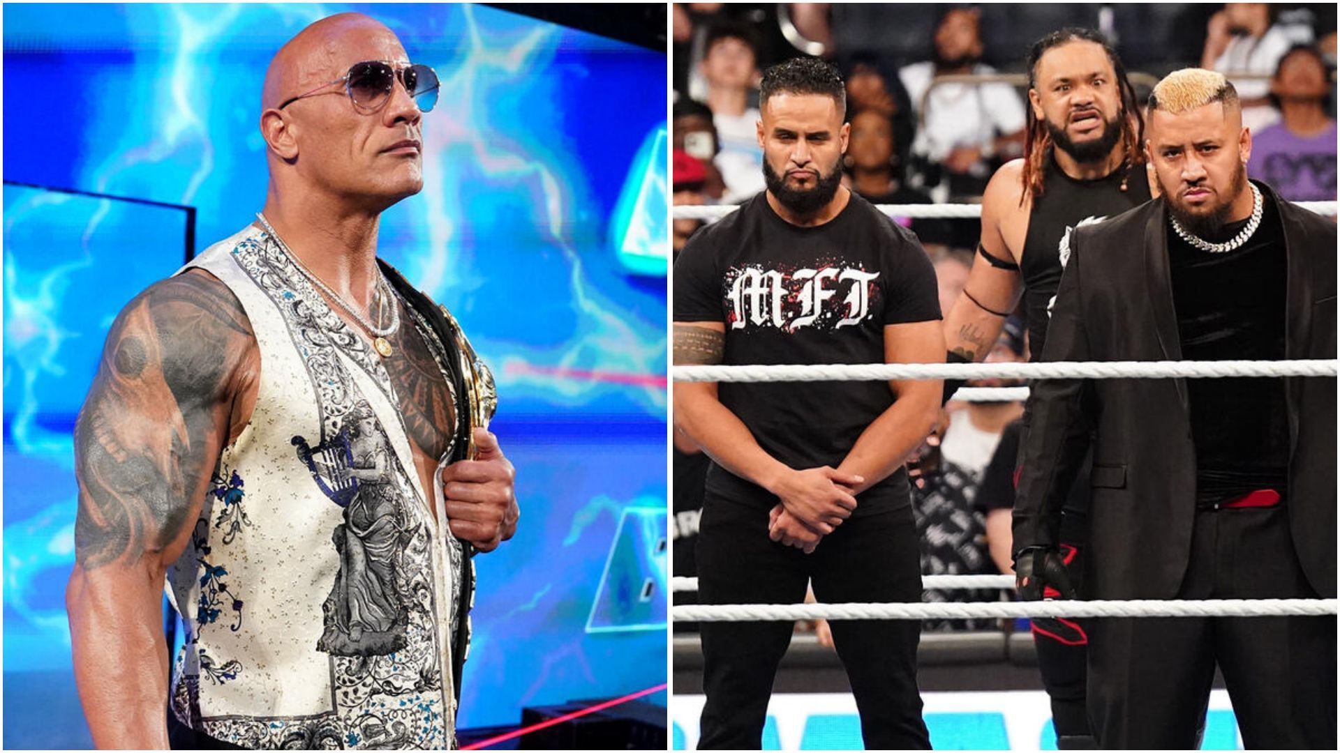 The Rock and The Bloodline. (Photos. WWE.com)