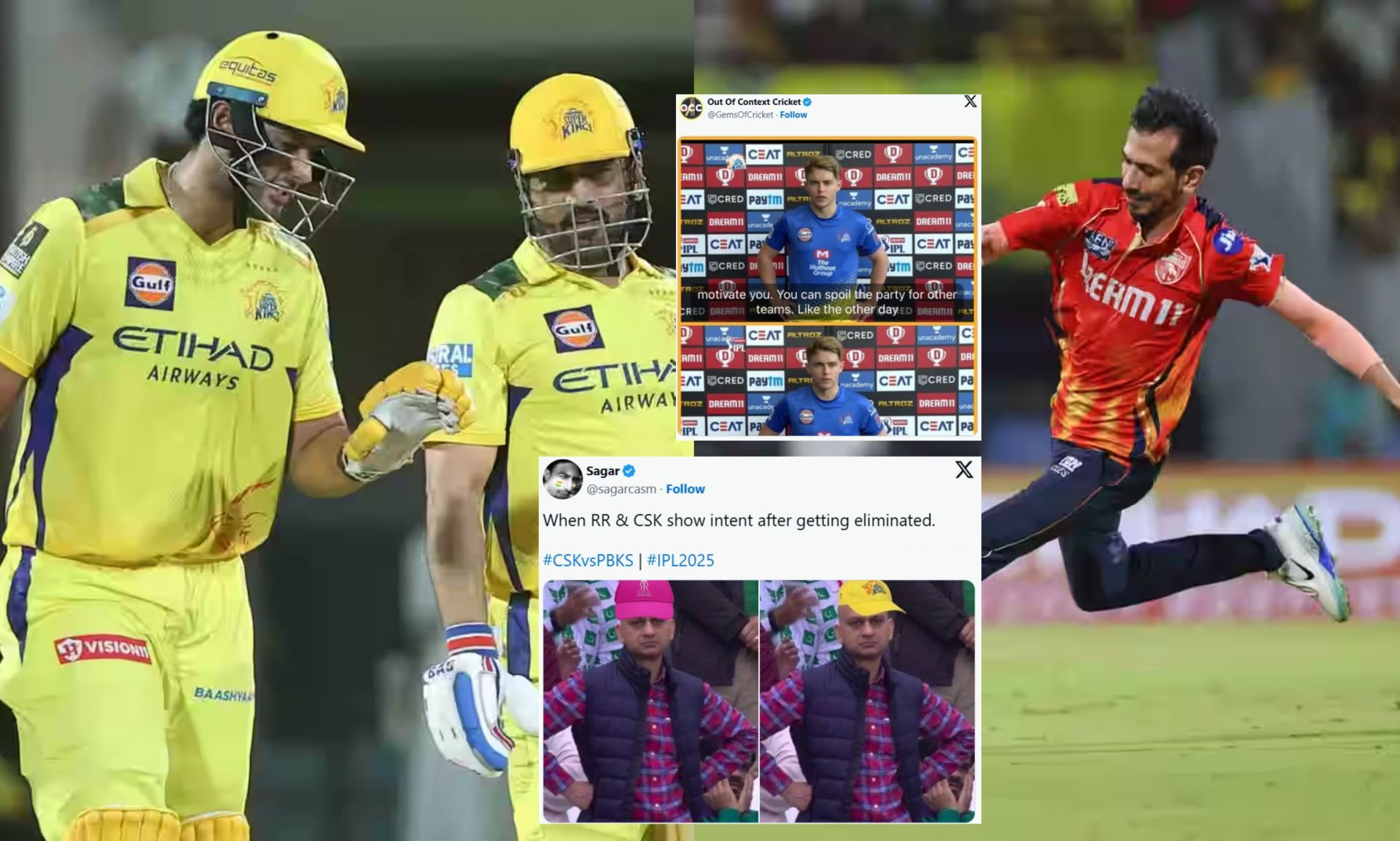 Fans react after 1st innings of CSK vs PBKS match. (Image: bcci.tv, X - @sagarcasm, @GemsOfCricket)