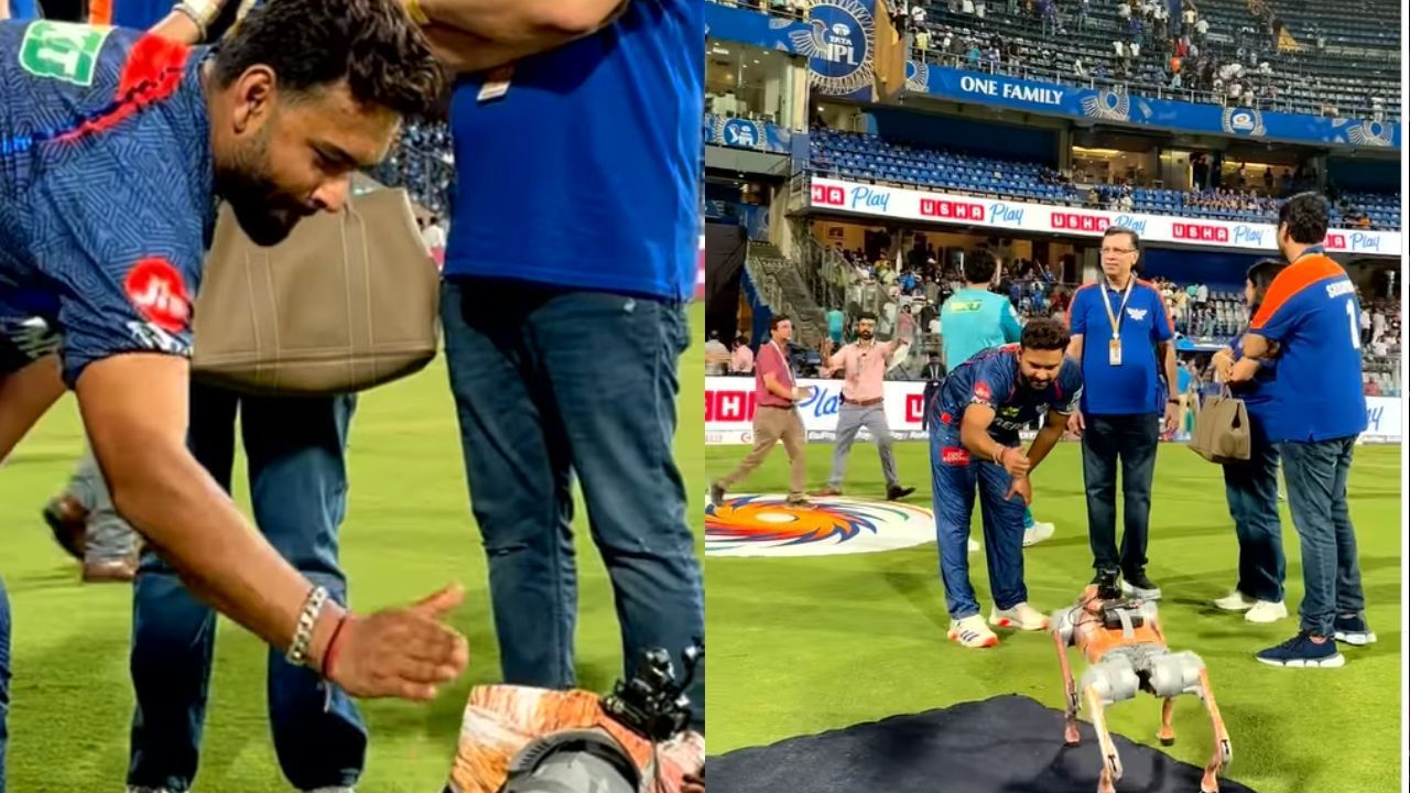 ऋषभ पंत ने चंपक के साथ की मस्ती (photo credit: instagram/lucknowsupergiants)