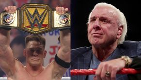 Ric Flair reacts as John Cena breaks his record by becoming 17-time WWE World Champion at WrestleMania 41