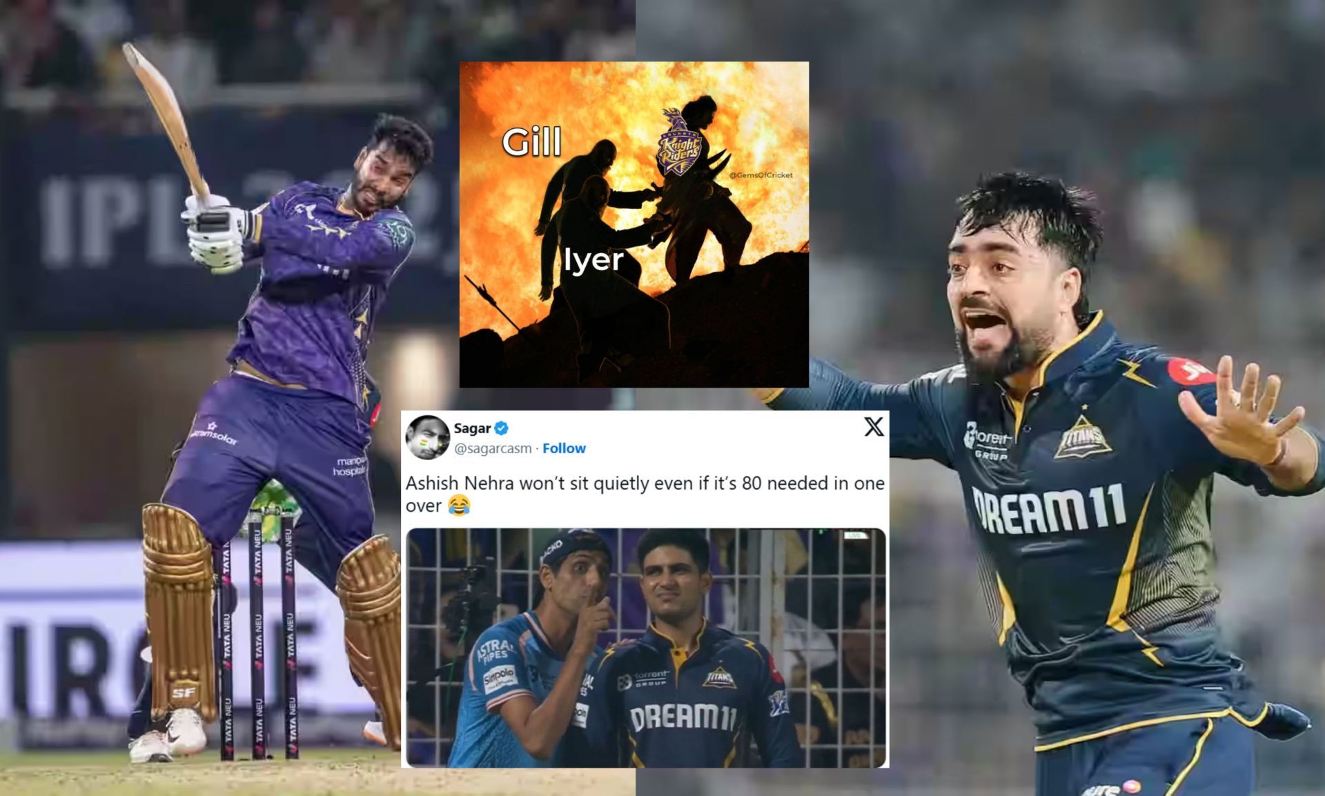 Top memes from GT vs KKR IPL 2025 match. (Image: bcci.tv, X - @sagarcasm, @GemsOfCricket)