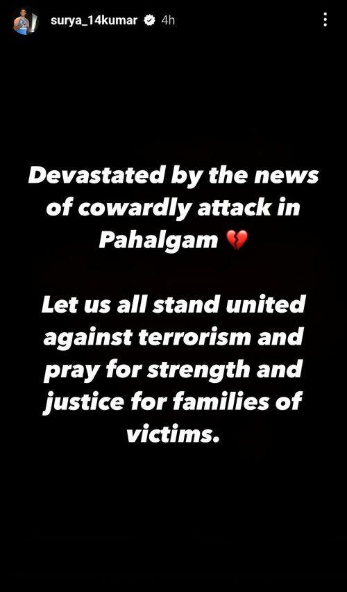Screenshot of Suryakumar Yadav's story after Pahalgam attack - Source: Suryakumar Yadav/IG