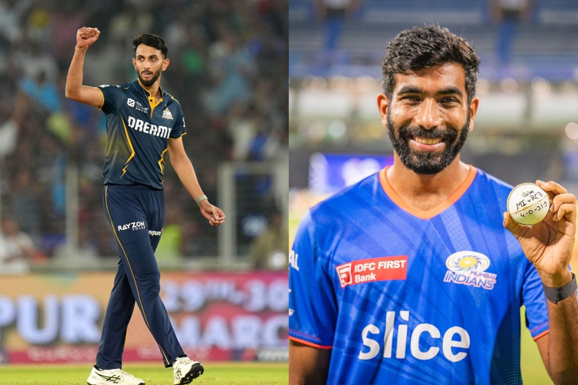 Prasidh Krishna (L) and Jasprit Bumrah (R) (Image via Instagram-@skiddyy and @jaspritb1)