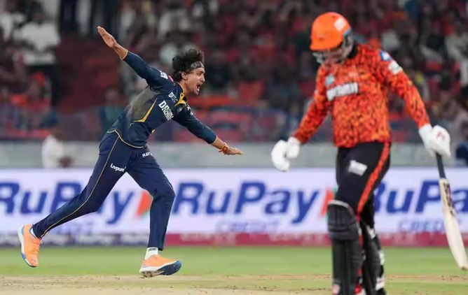 Sai Kishore brings out aeroplane celebration after cleaning up Heinrich Klaasen in SRH vs GT IPL 2025 clash [Watch]