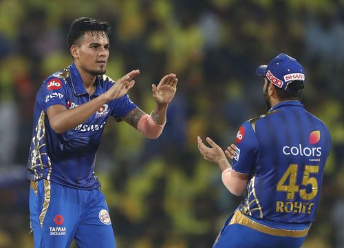 Rahul Chahar celebrates picking a wicket for MI. Source: Getty