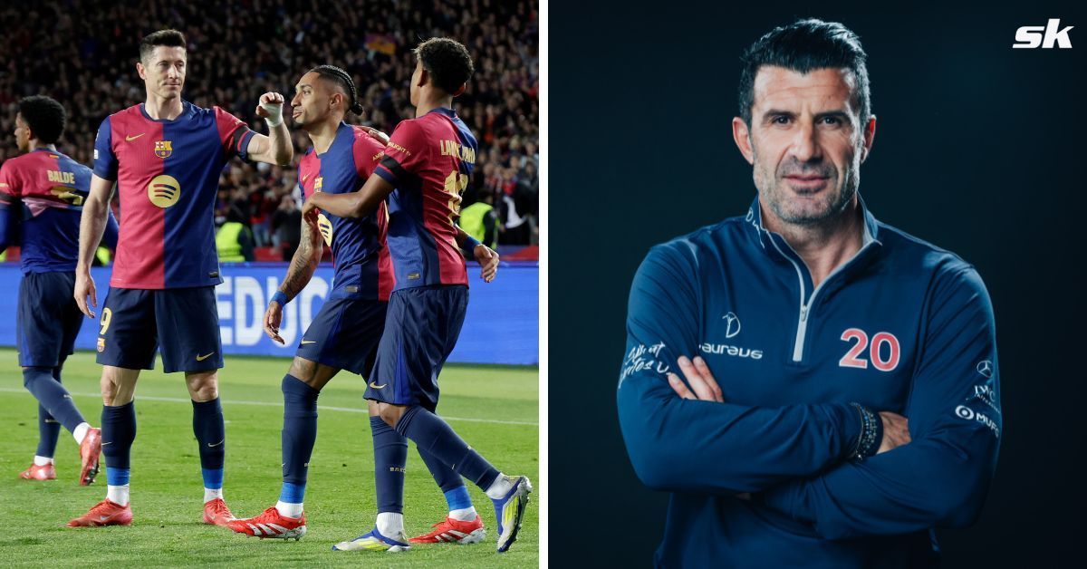 L to R: Barcelona this season and Luis Figo (All images sourced from Getty)