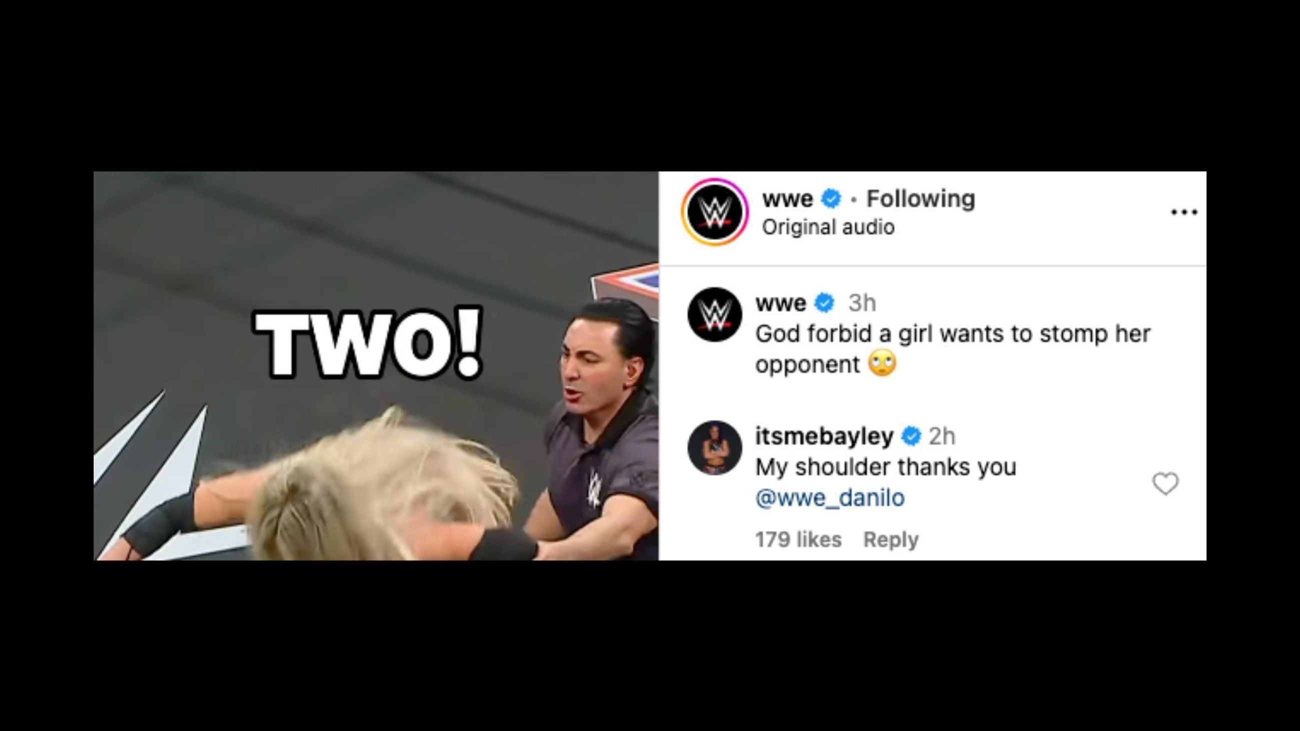 The veteran sent a message to a referee today on social media. [Image credit: WWE on Instagram]