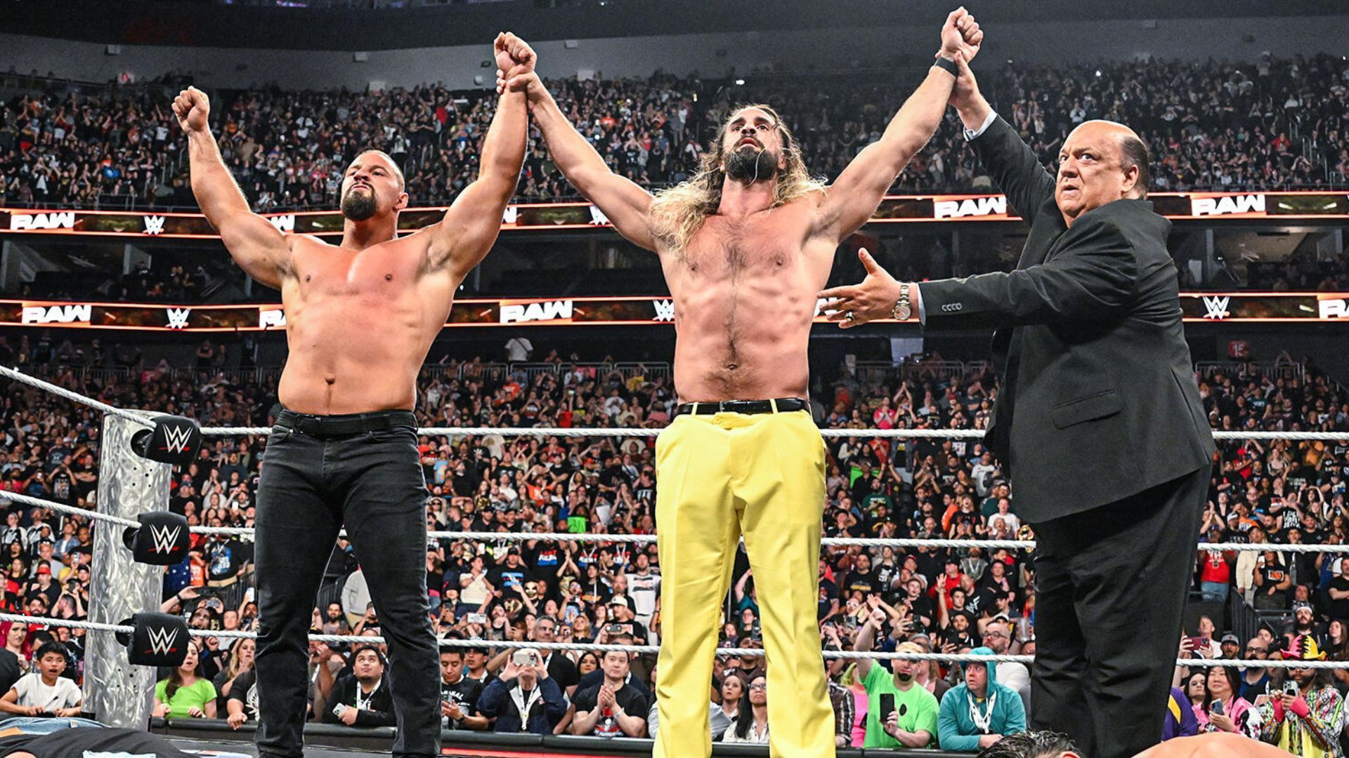 Bron Breakker, Seth Rollins, and Paul Heyman on RAW! [Image credit: WWE.com]