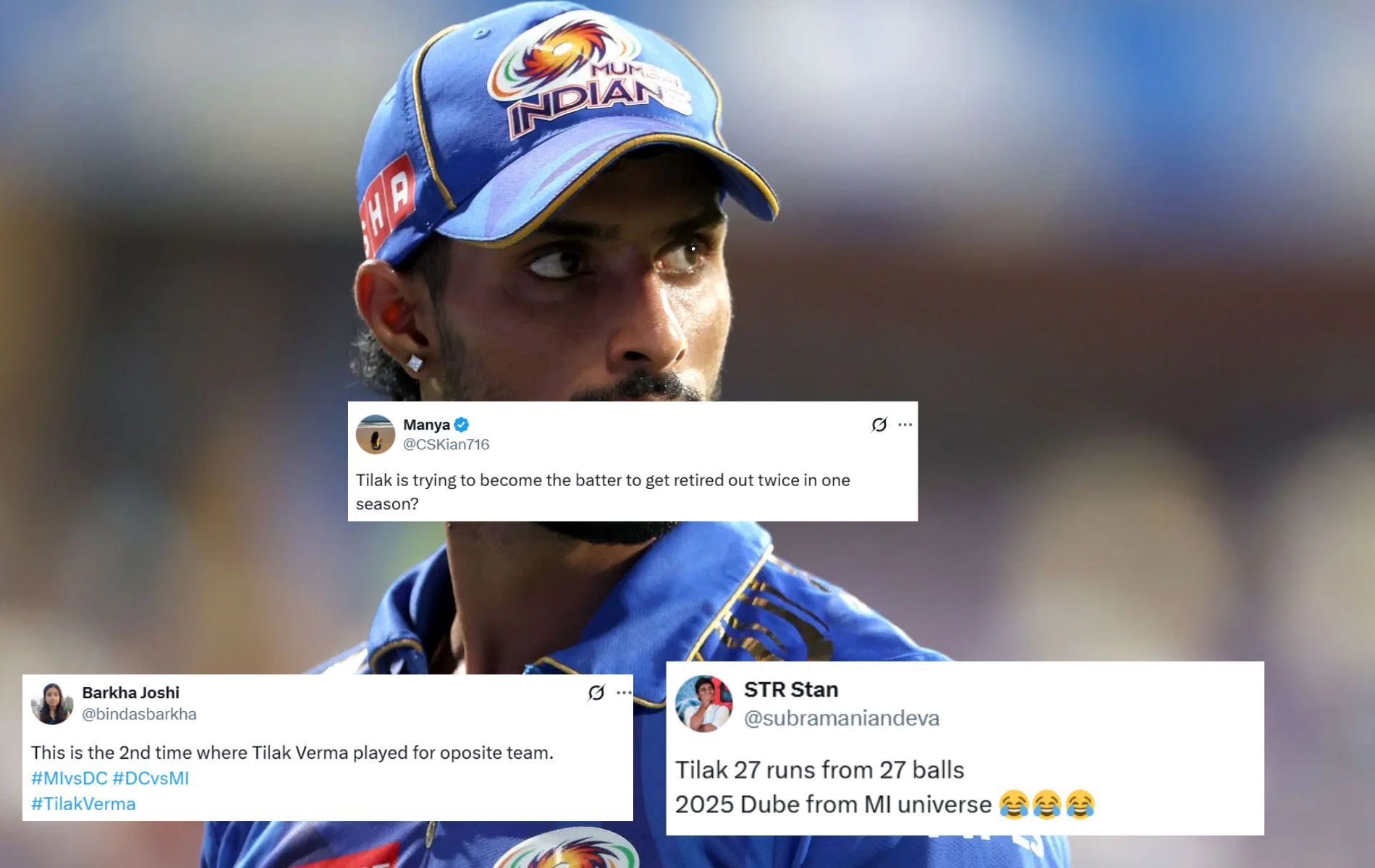 [Image credit: Getty, @subramaniandeva, @bindasbarkha, @CSKian716 X handles]