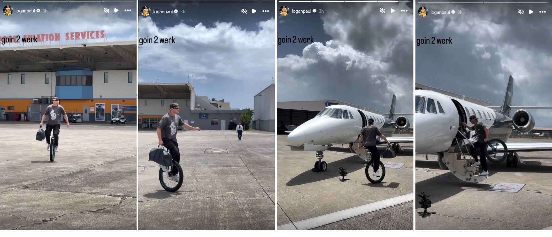 Screenshots of Logan Paul boarding a private jet at the airport [Photo credits: Logan Paul on Instagram]