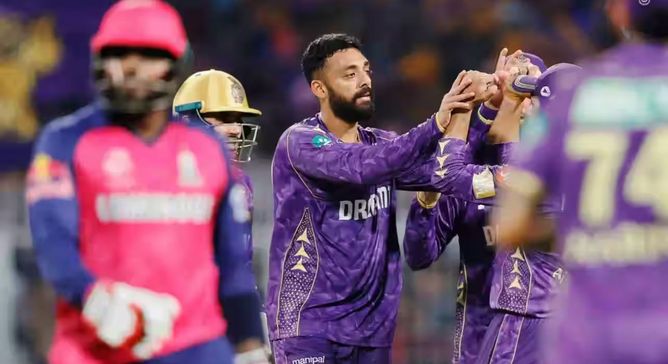 Varun Chakaravarthy knocks over Dhruv Jurel for a golden duck with a wrong’un in KKR vs RR IPL 2025 match [Watch]