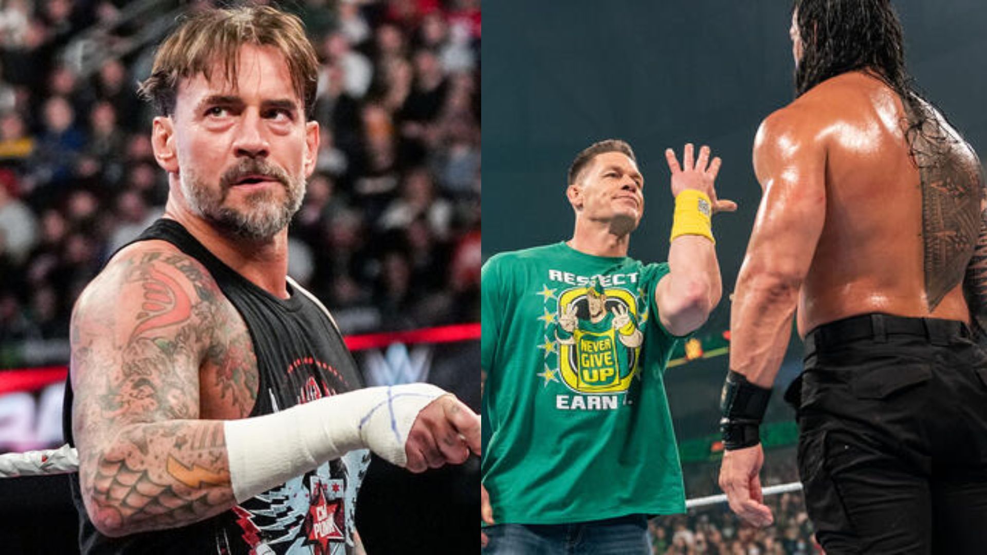 CM Punk [left] and John Cena and Roman Reigns [right] [Image Credits: WWE.com]