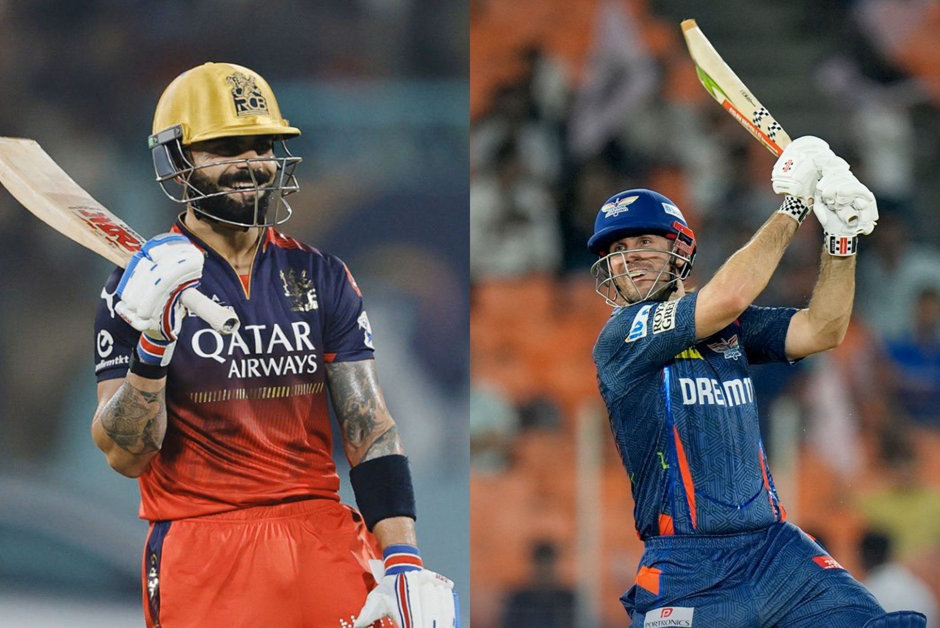 Virat Kohli (L) Mitchell Marsh (R) (Image via X-@RCBTweets and @IPL)