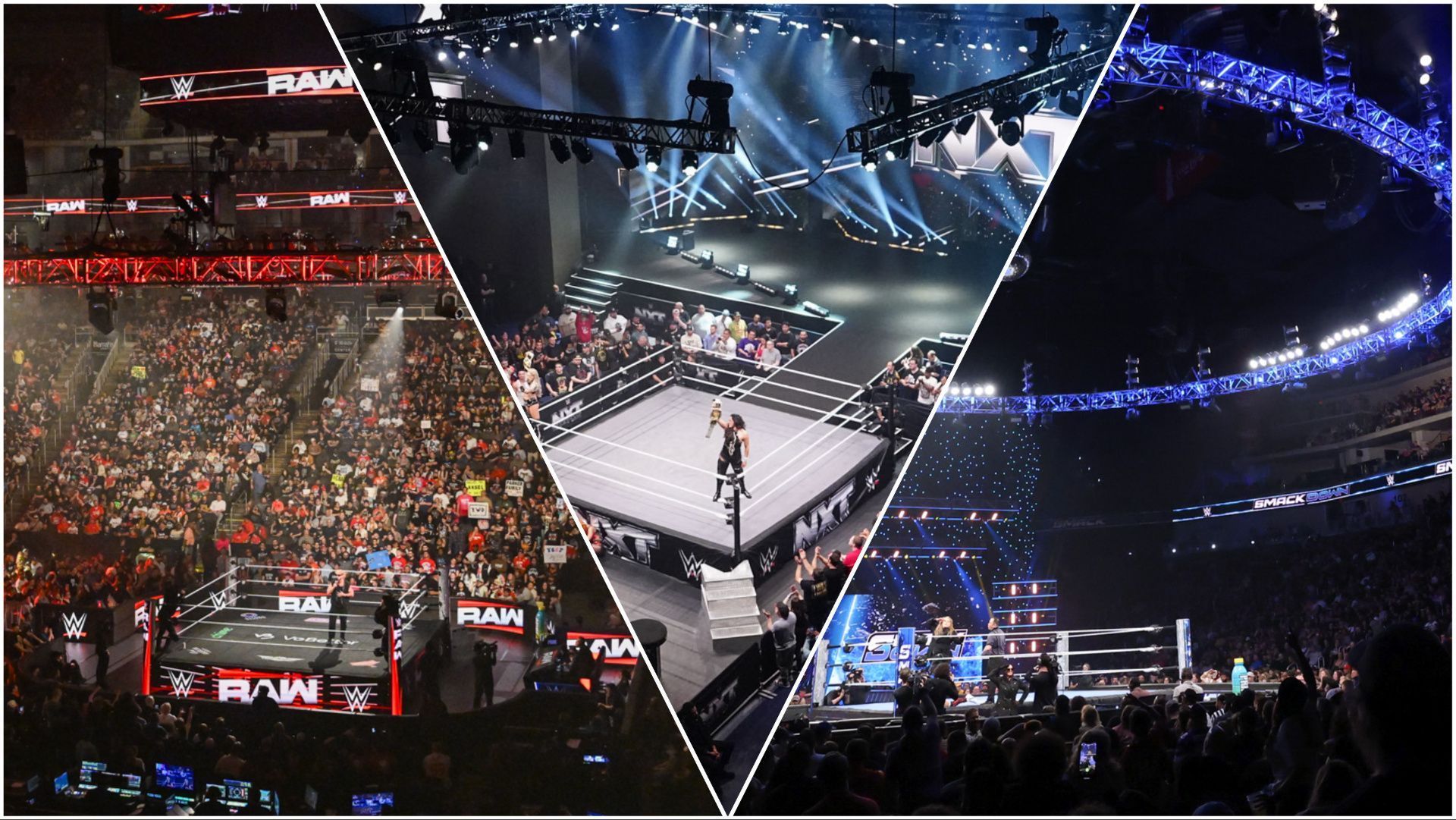 WWE Superstars in action on RAW, NXT, and SmackDown