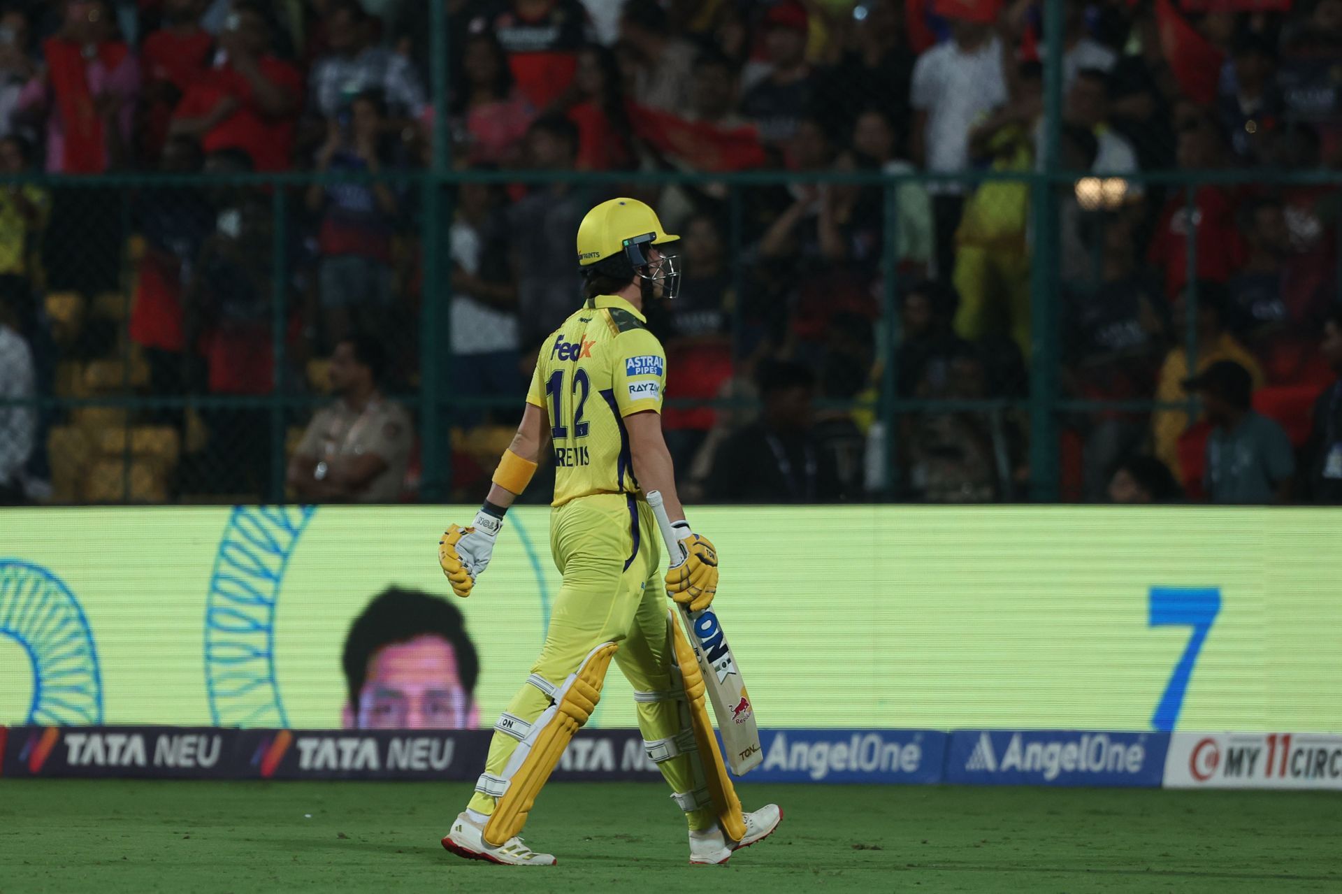 Dewald Brevis was given out lbw for a golden duck in CSK&#039;s IPL 2025 clash against RCB. [P/C: Getty]