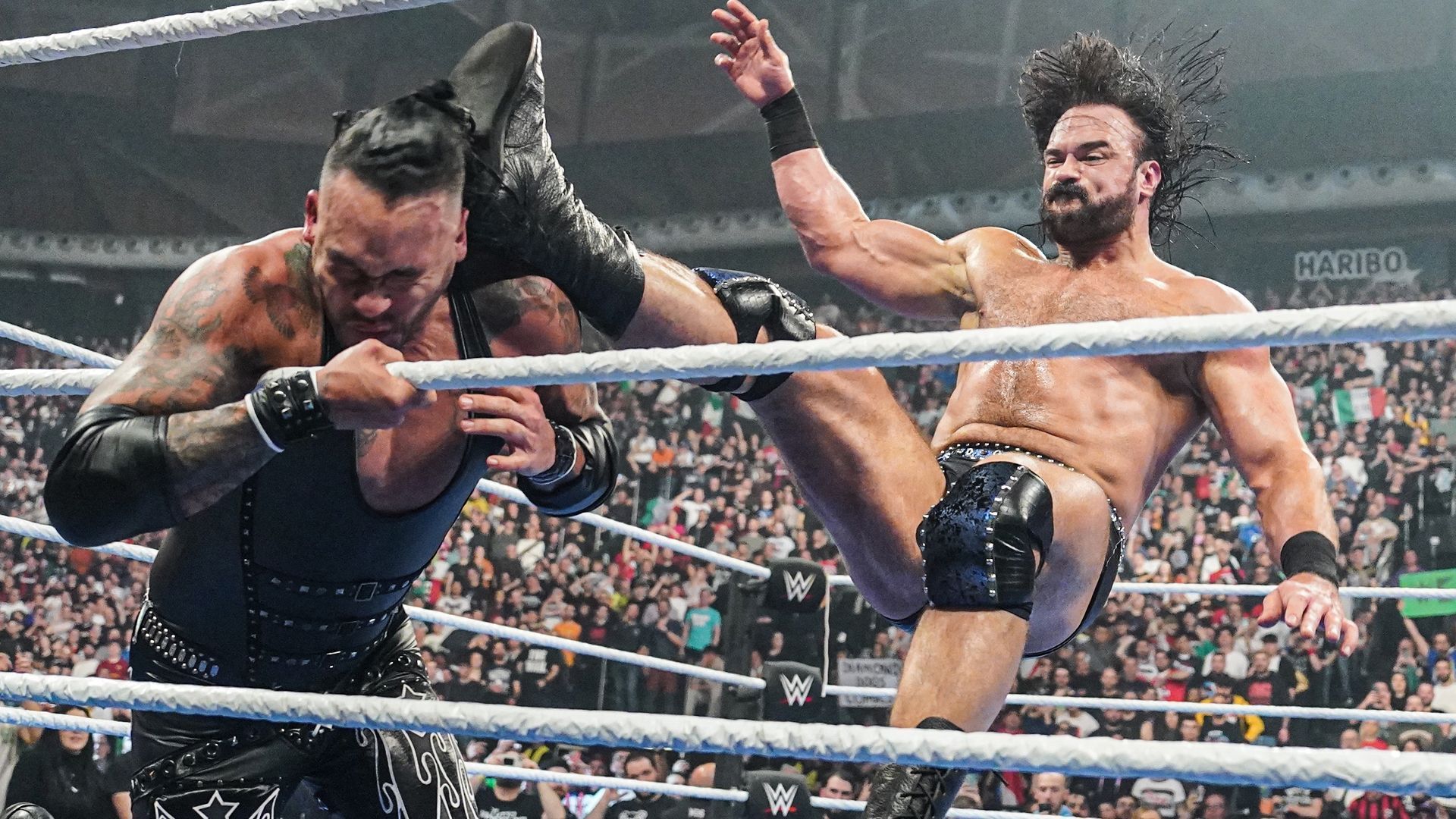 Drew McIntyre hits a Claymore Kick on Damian Priest