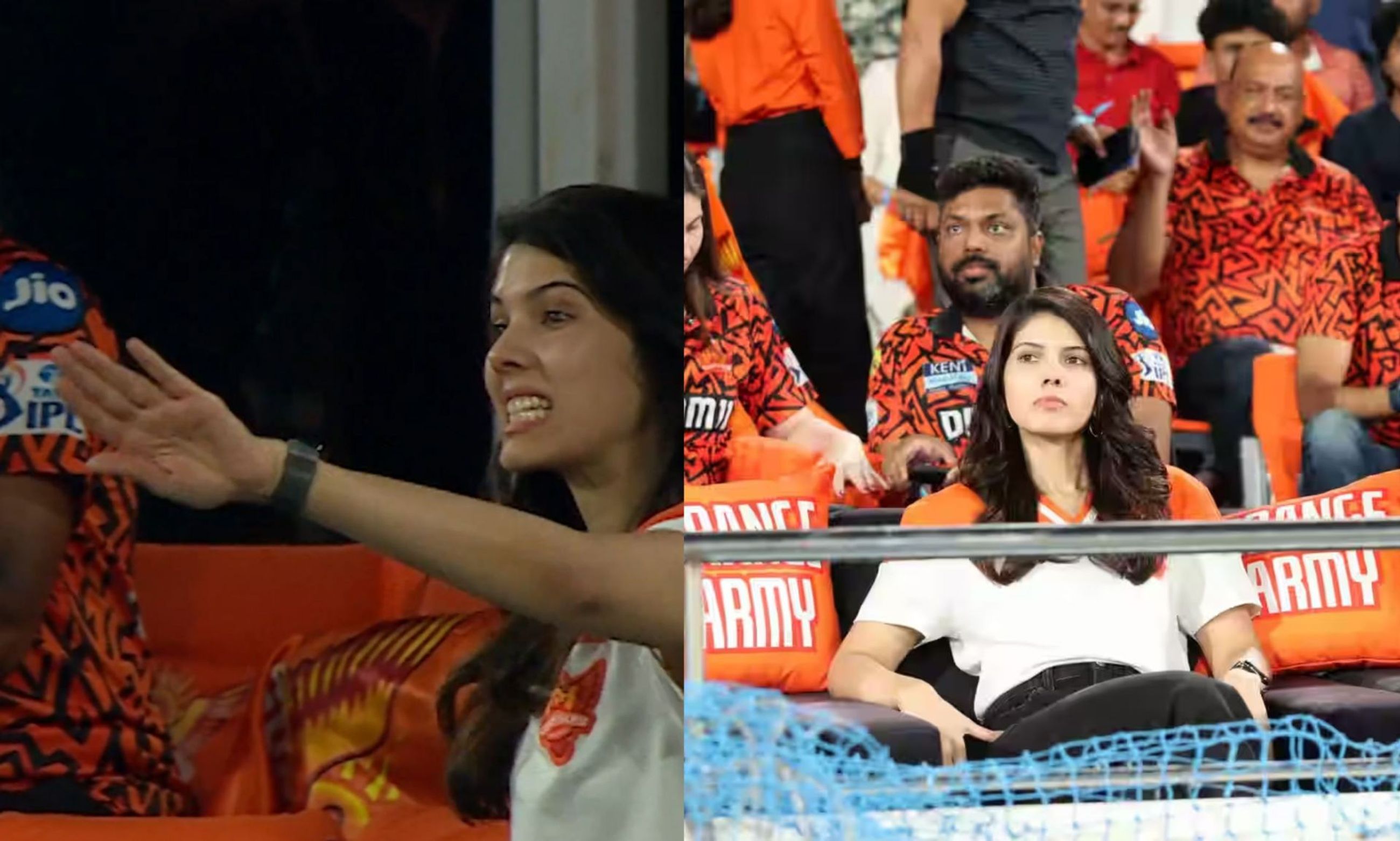 Kavya Maran in the stands during SRH vs DC IPL 2025 match. (Images: bcci.tv, Star Sports Tamil/X)