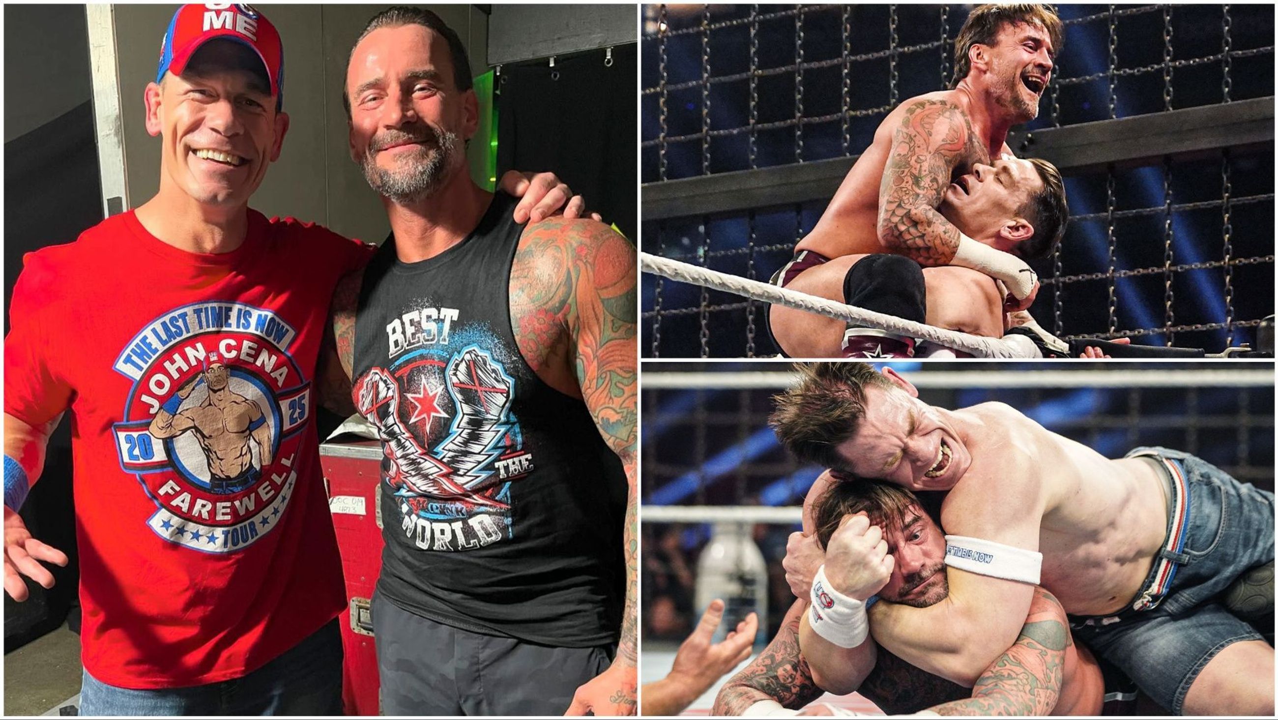 John Cena and CM Punk backstage and at WWE Elimination Chamber
