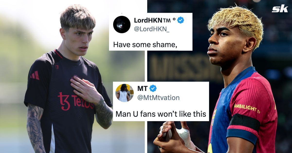 Fans react after Alejandro Garnacho delivers verdict on Barcelona ace Lamine Yamal - (Image: Getty, X/@LordHKN_, X/@MtMtvation)