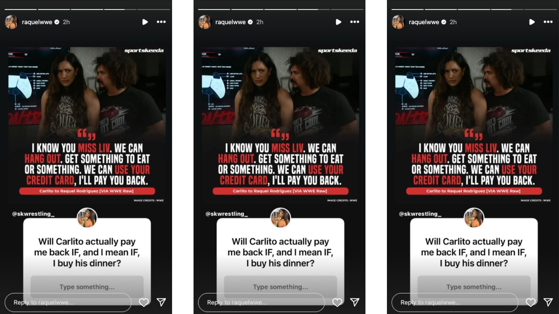 Rodriguez asked an interesting question following RAW. [Image credit: Raquel Rodriguez&#039;s Instagram story]